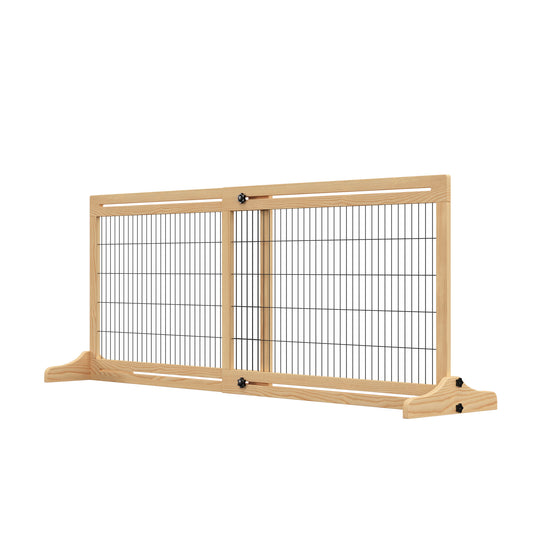 41"-72" Wooden Freestanding Pet Gate with Support Feet, for Small Medium Dogs, Natural Houses, Kennels & Pens   at Gallery Canada