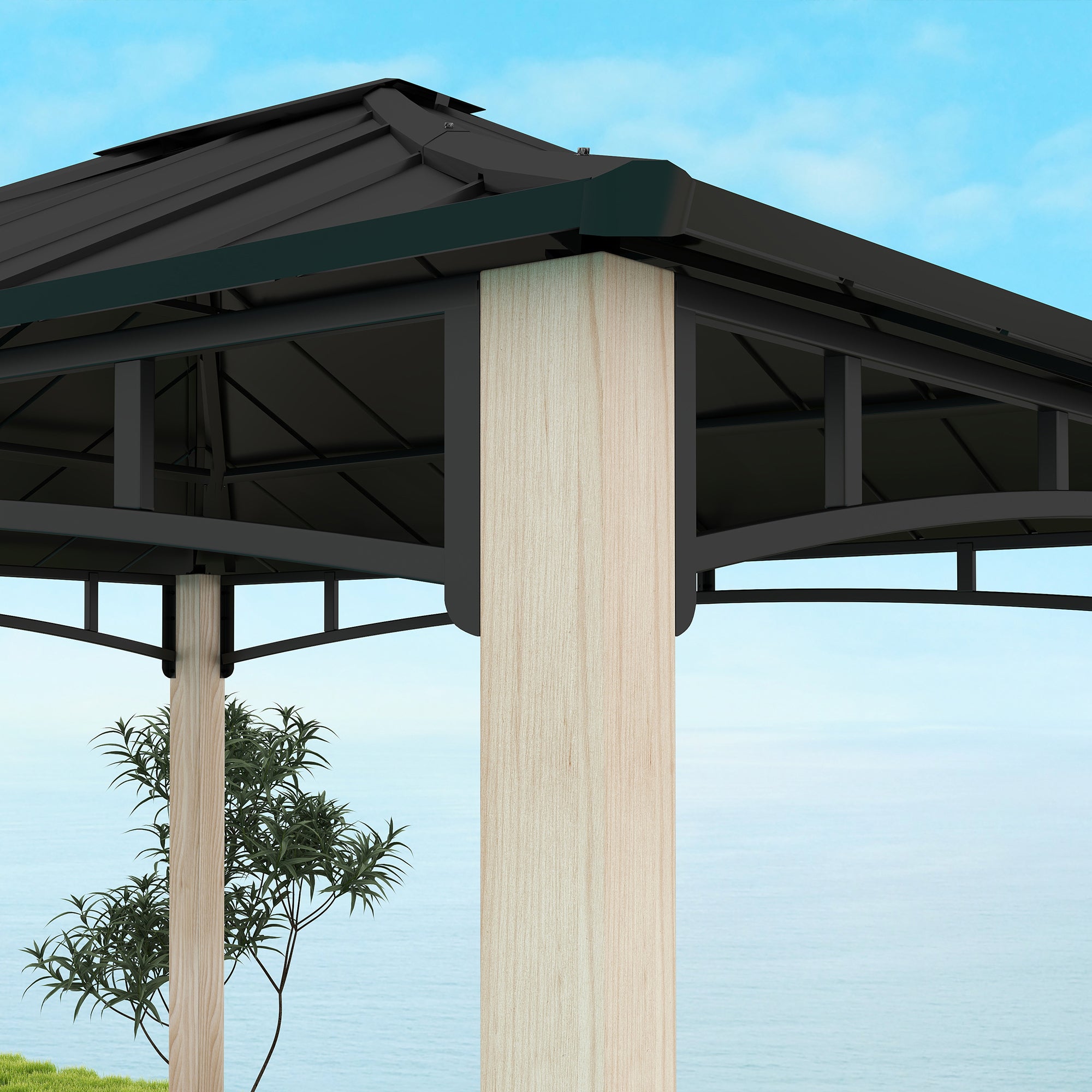 10' x 12' Hardtop Gazebo with Metal Roof, Wood Grain Frame Outdoor Gazebo Canopy for Patio, Garden, Backyard, Lawn Gazebos at Gallery Canada