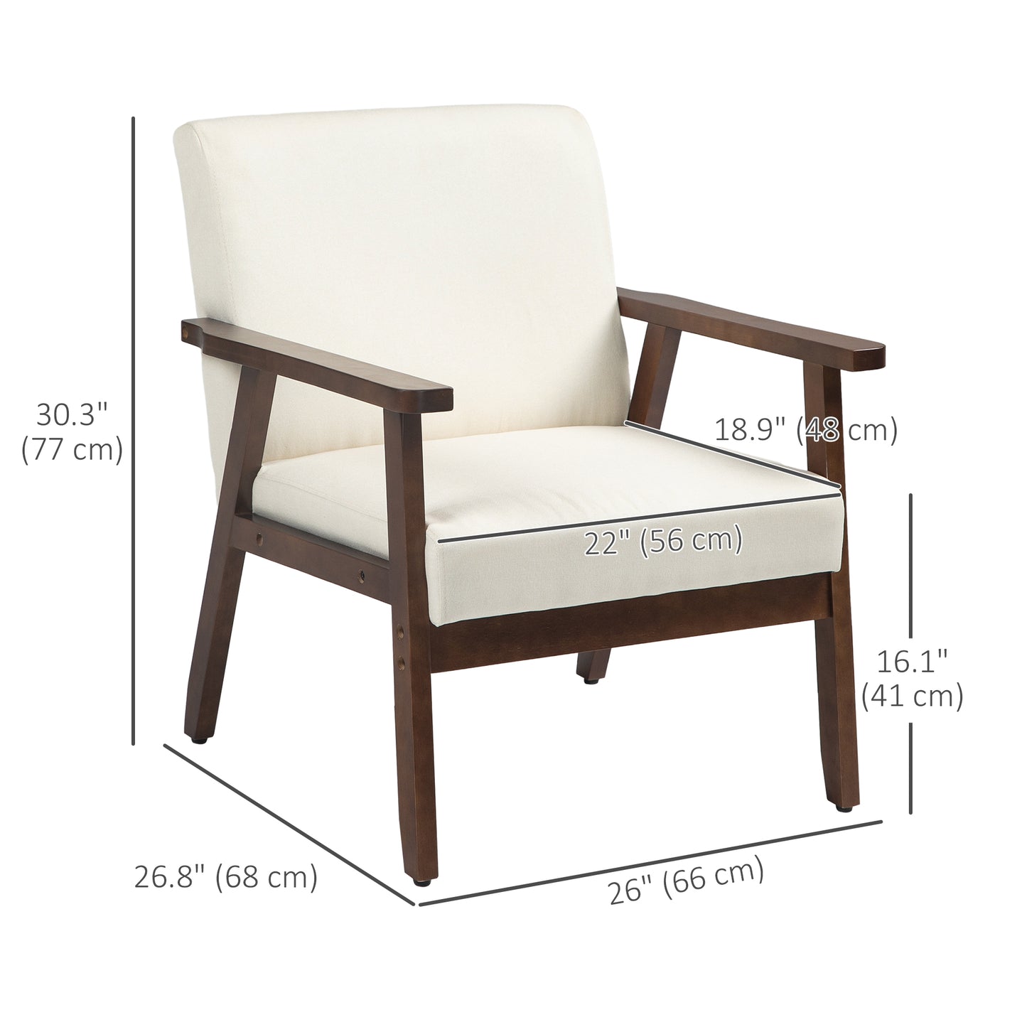 Modern Accent Chairs with Cushioned Seat, Upholstered Linen-Feel Armchair for Bedroom, Living Room, Cream White Accent Chairs   at Gallery Canada