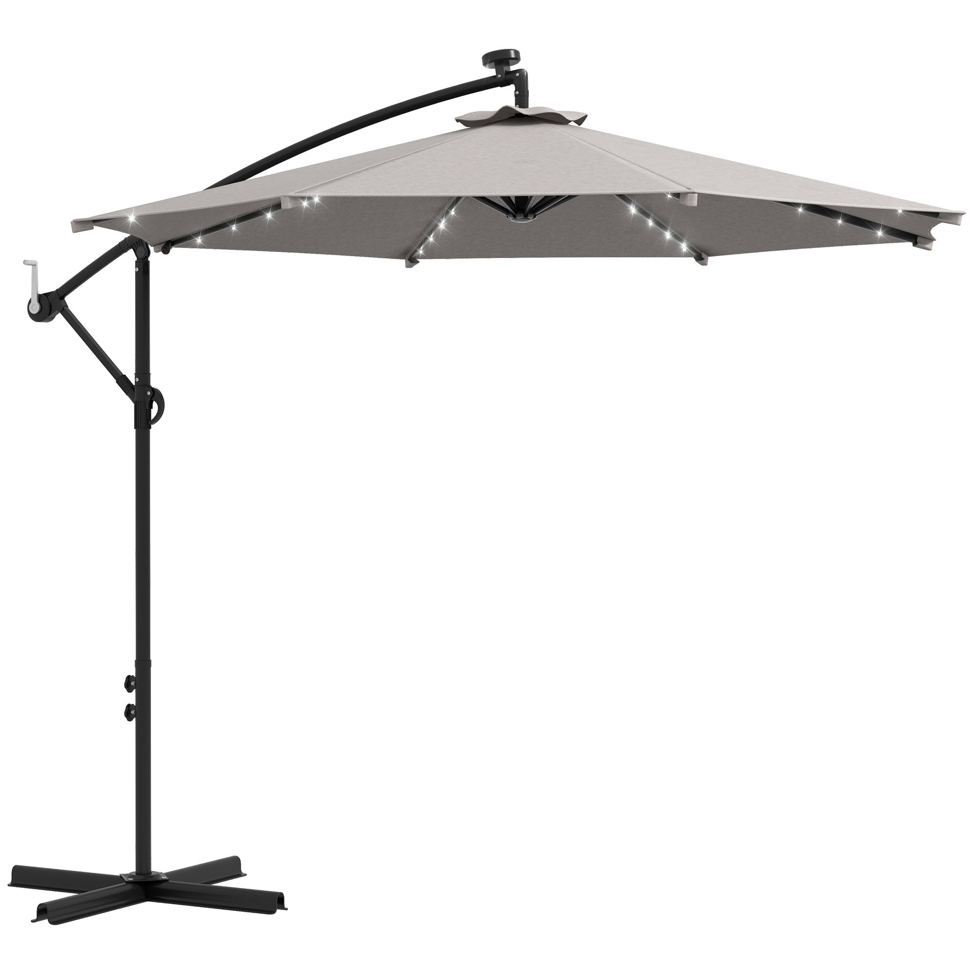 10ft Outdoor Cantilever Umbrella Banana Umbrella with Solar Lights and Adjustable Angle for Patio Backyard Light Grey Cantilever Umbrellas at Gallery Canada
