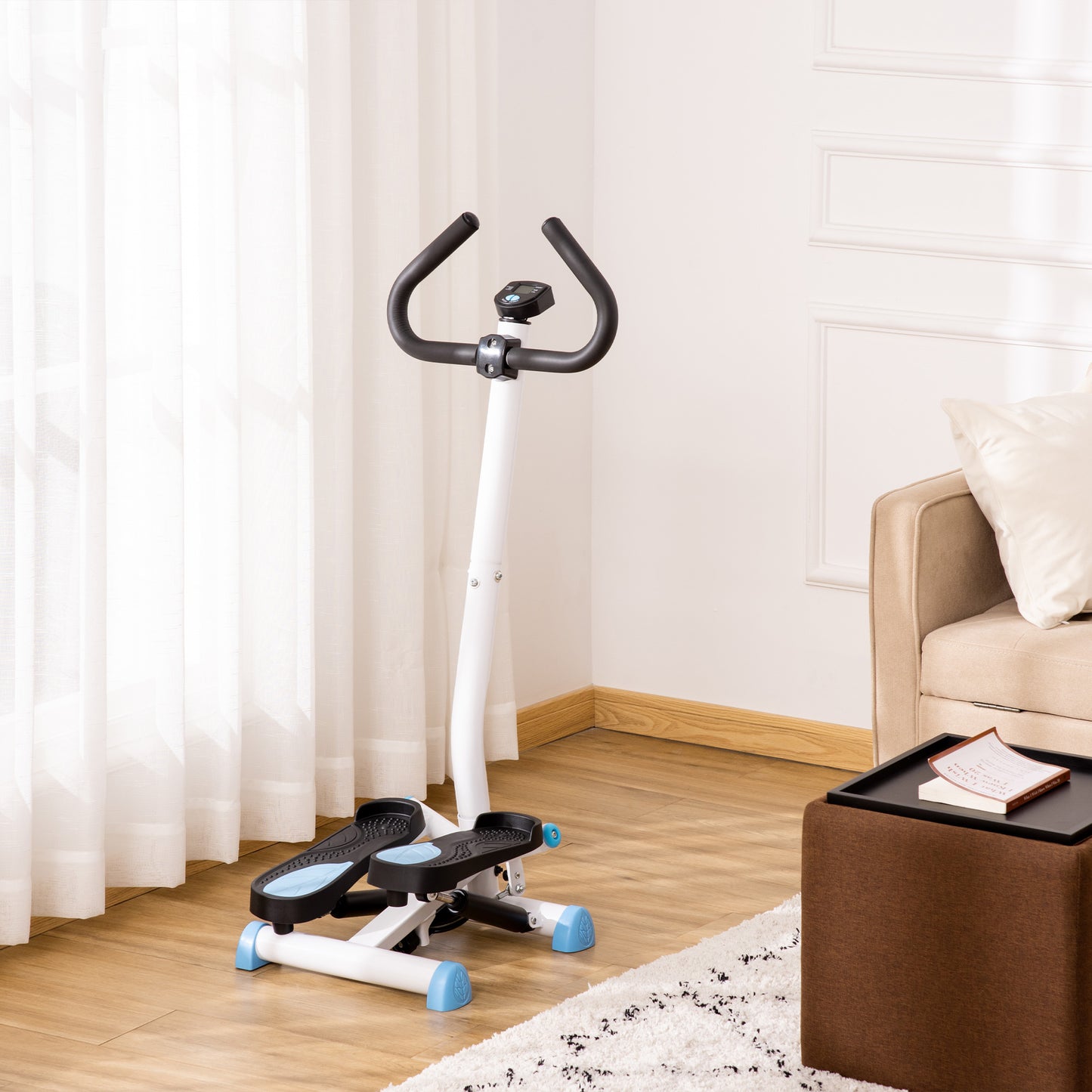 Twist Stepper Exercise Machine with Adjustable Height and Resistance, LCD Screen - White&;Blue Exercise & Stationary Bikes   at Gallery Canada