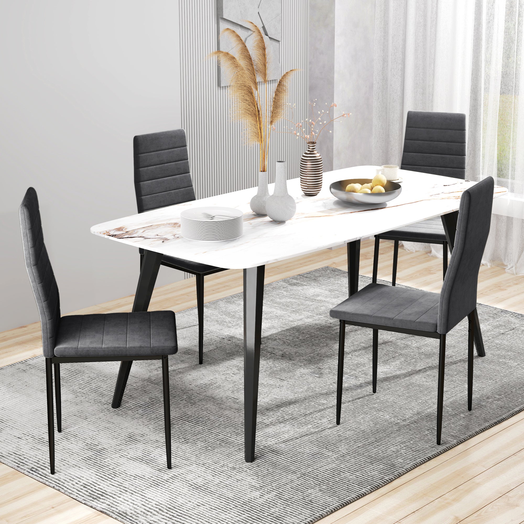 Modern Dining Chairs, Set of 4, High Back Upholstery and Metal Legs for the Living Room, Kitchen, Home Office, Grey Dining Chairs   at Gallery Canada