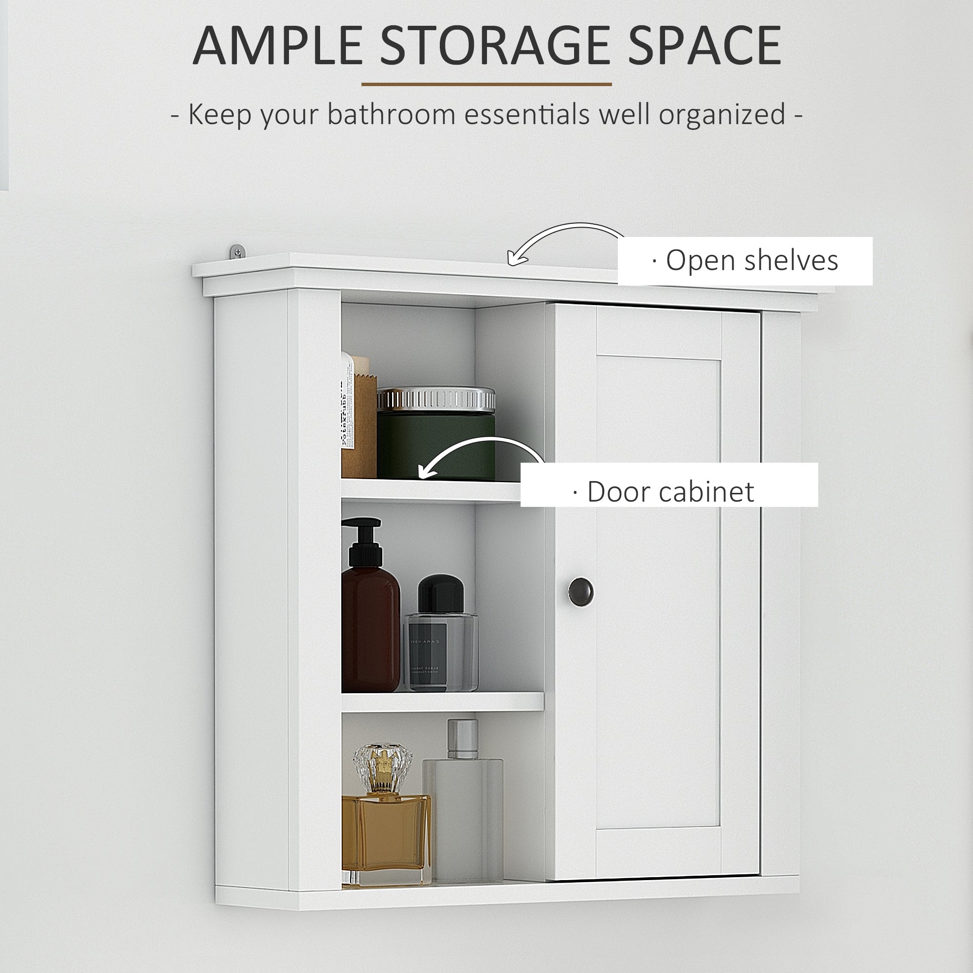 Bathroom Wall Cabinet, Wall Mounted Medicine Cabinet with 3 Open Shelves and Storage Cupboard for Laundry Room, White Wall Mounted Cabinets   at Gallery Canada