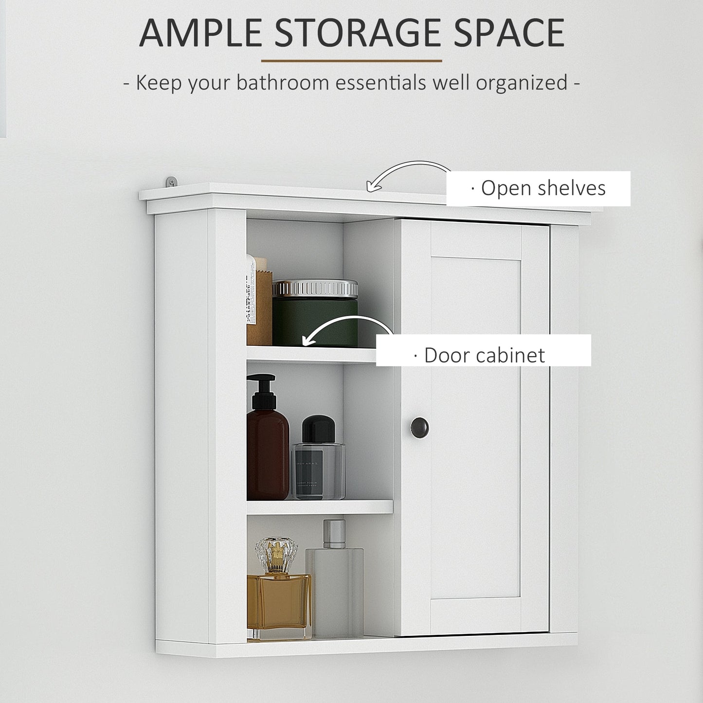 Bathroom Wall Cabinet, Wall Mounted Medicine Cabinet with 3 Open Shelves and Storage Cupboard for Laundry Room, White Wall Mounted Cabinets   at Gallery Canada