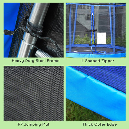 84.75" Kids Trampoline 7 FT Indoor Outdoor Trampolines with Safety Net Enclosure Built-in Zipper Padded Covering, for Boys and Girls, Blue Trampolines   at Gallery Canada