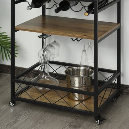 Retro Industrial Bar Serving Cart Rolling Kitchen Island Storage Utility Trolley with 5-bottle Wine Rack &; Serving Tray Kitchen Islands & Kitchen Carts   at Gallery Canada