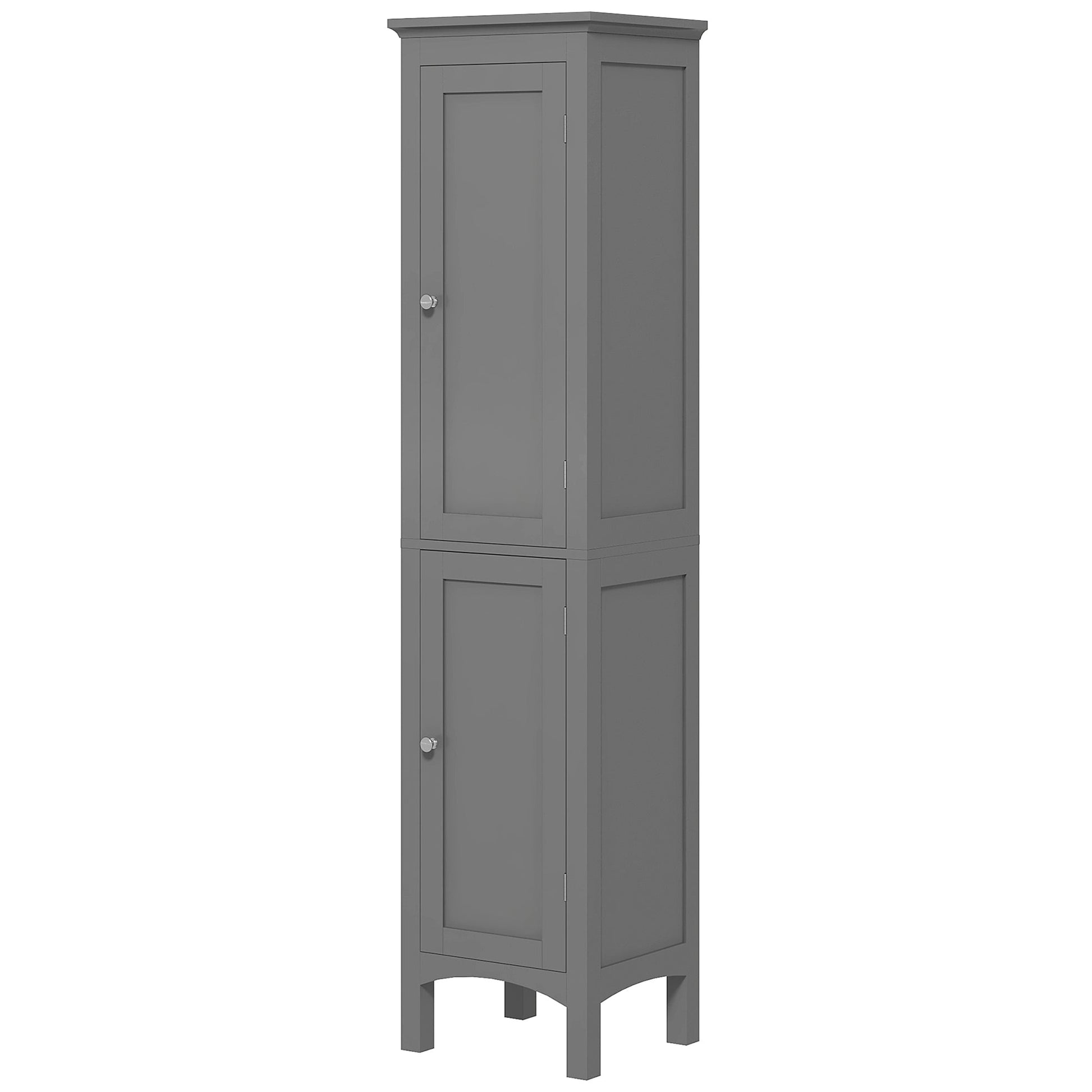 Tall Bathroom Cabinet, Freestanding Storage Organizer with Adjustable Shelves and Cupboards, 15" x 13" x 63", Grey Bathroom Cabinets Grey  at Gallery Canada