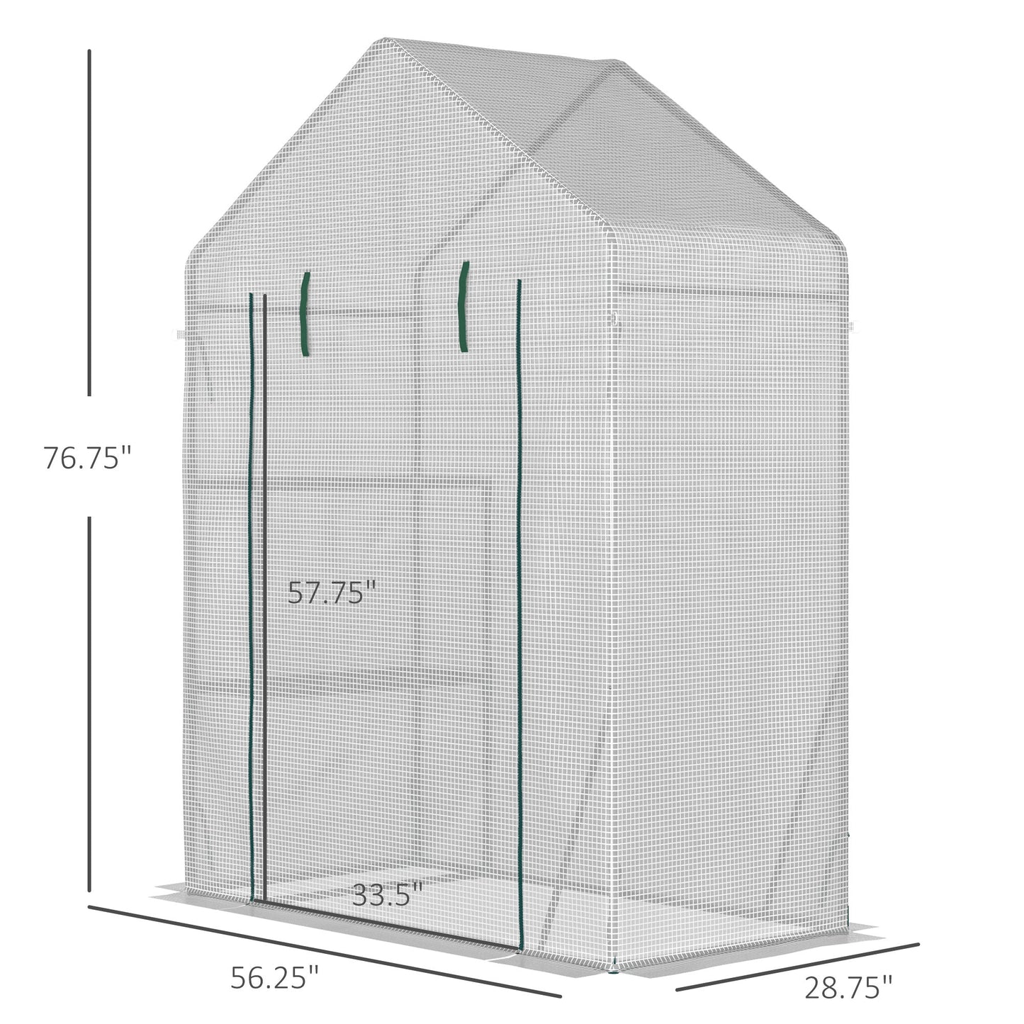 56"x29" Walk-in Greenhouse for Outdoor, Portable Gardening Plant Hot House with 2-Tier Shelf, Roll-Up Zippered Door, PE Cover, Green Walk In Greenhouses   at Gallery Canada