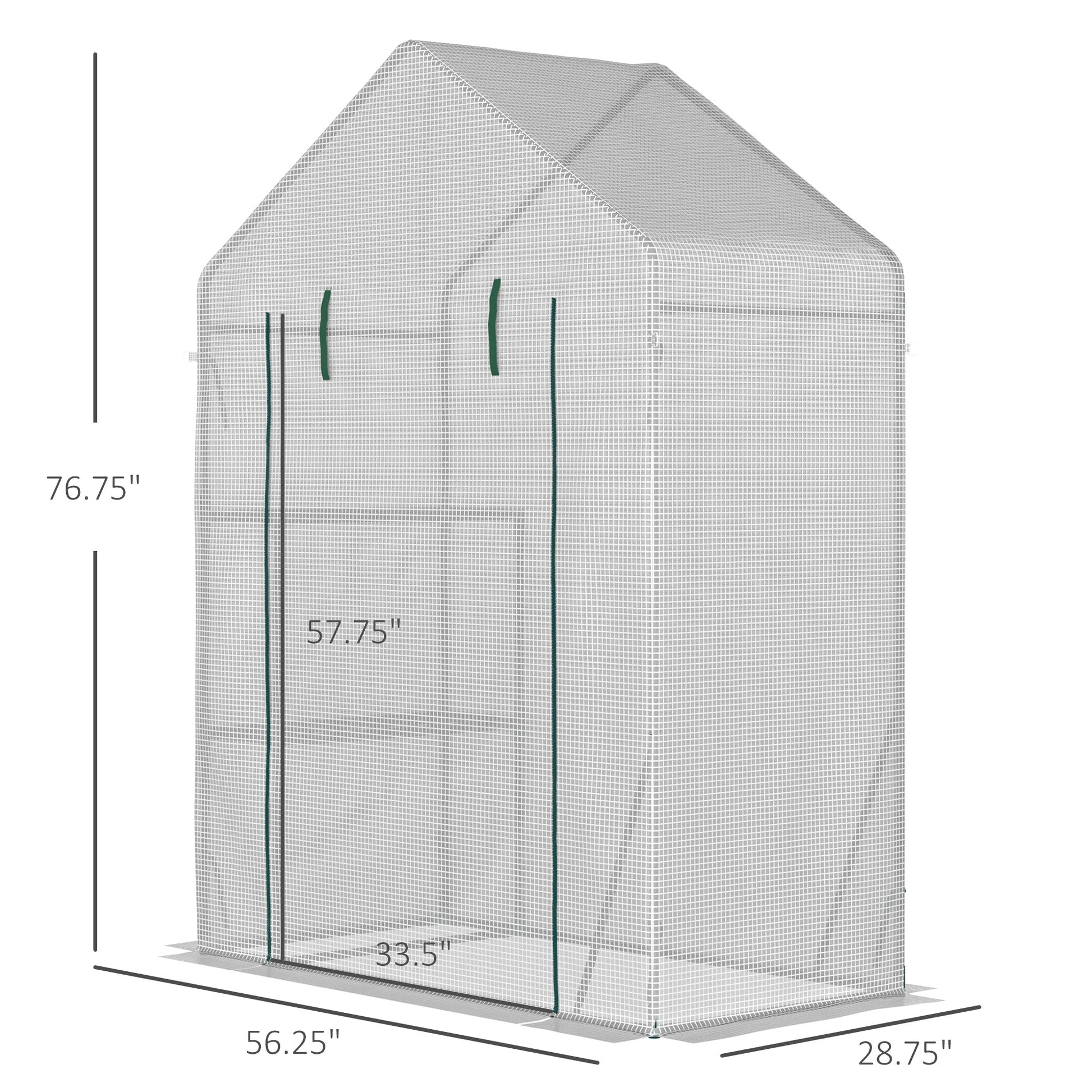 56"x29" Walk-in Greenhouse for Outdoor, Portable Gardening Plant Hot House with 2-Tier Shelf, Roll-Up Zippered Door, PE Cover, Green Walk In Greenhouses   at Gallery Canada