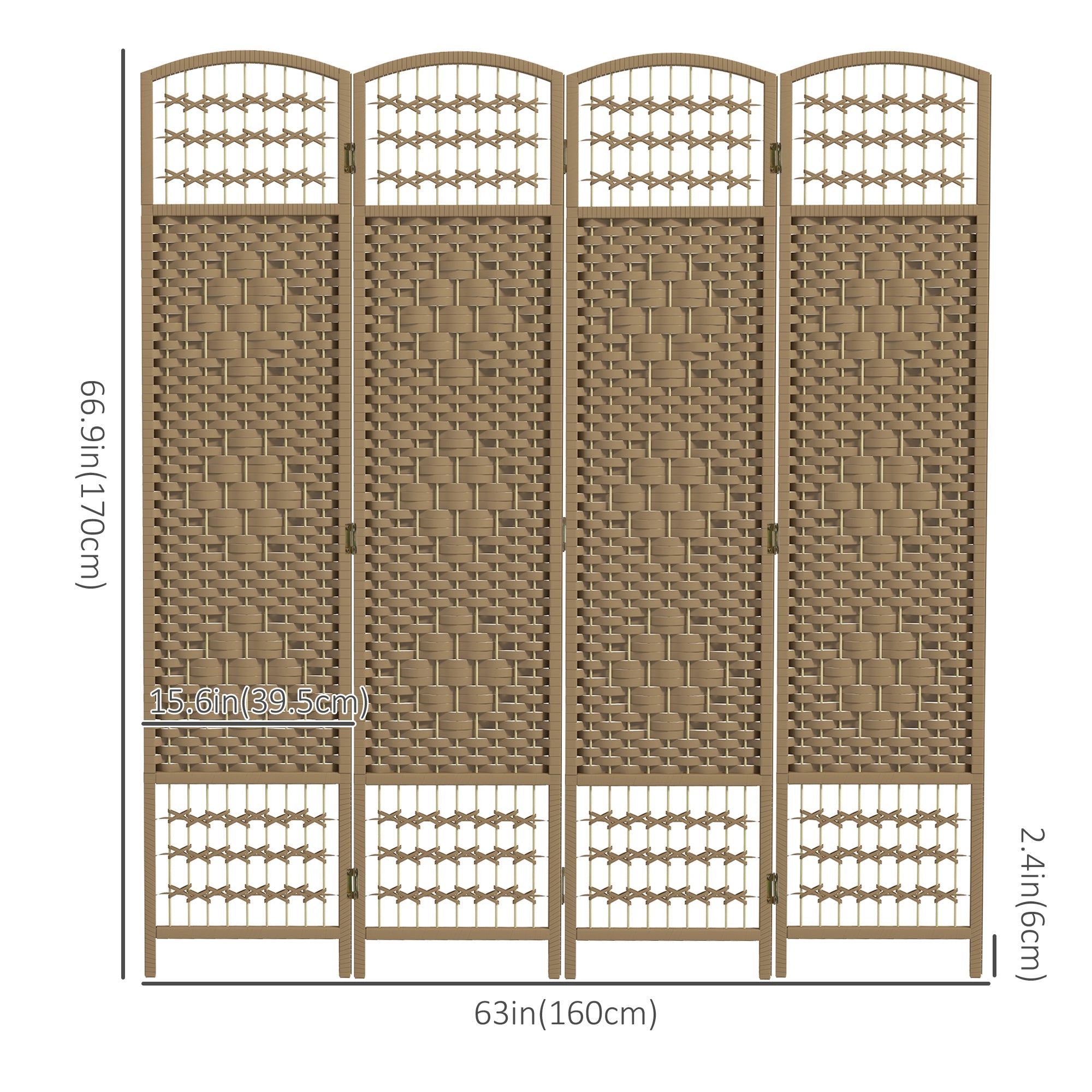 4 Panel Folding Room Divider, Portable Privacy Screen, Wave Fiber Room Partition for Home Office, Natural Room Dividers   at Gallery Canada