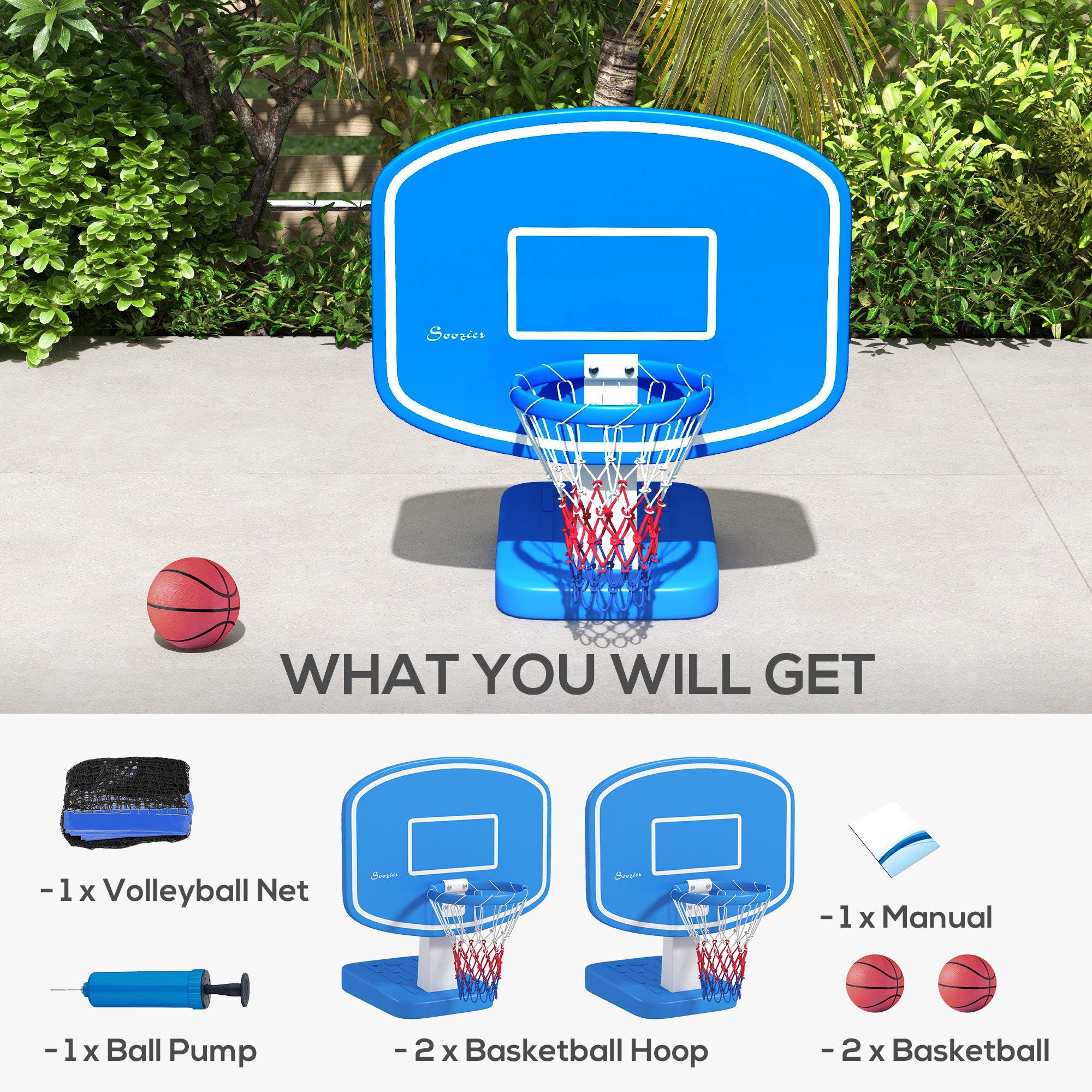 2-in-1 Pool Basketball Hoop Poolside &; Volleyball Set, Portable Basketball Hoop with Fillable Base Basketball at Gallery Canada