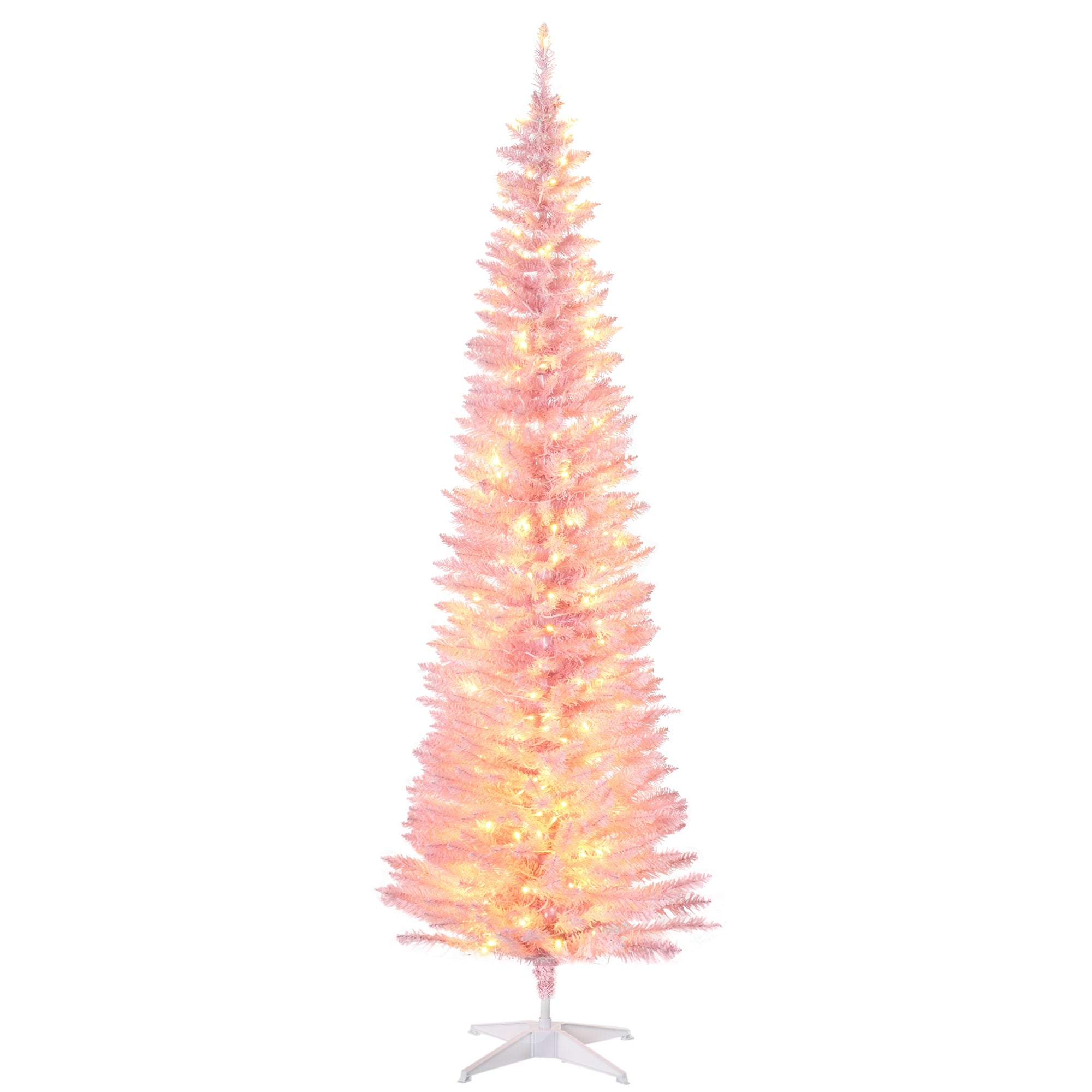 7' Pre Lit Artificial Pencil Christmas Trees, Xmas Tree with Realistic Branches and Warm White LED Lights, Pink Pencil Christmas Trees   at Gallery Canada