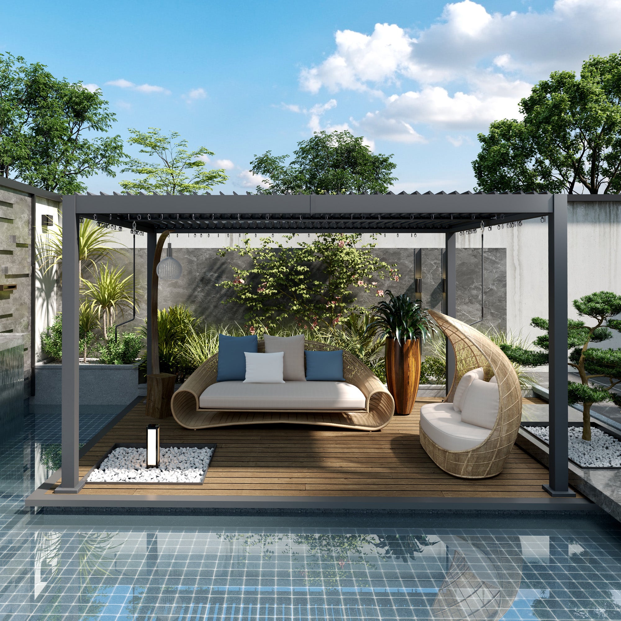 10' x 12' Louvered Pergola with Adjustable Metal Roof and Aluminum Frame, Outdoor Hardtop Gazebo with Drainage System Pergolas at Gallery Canada