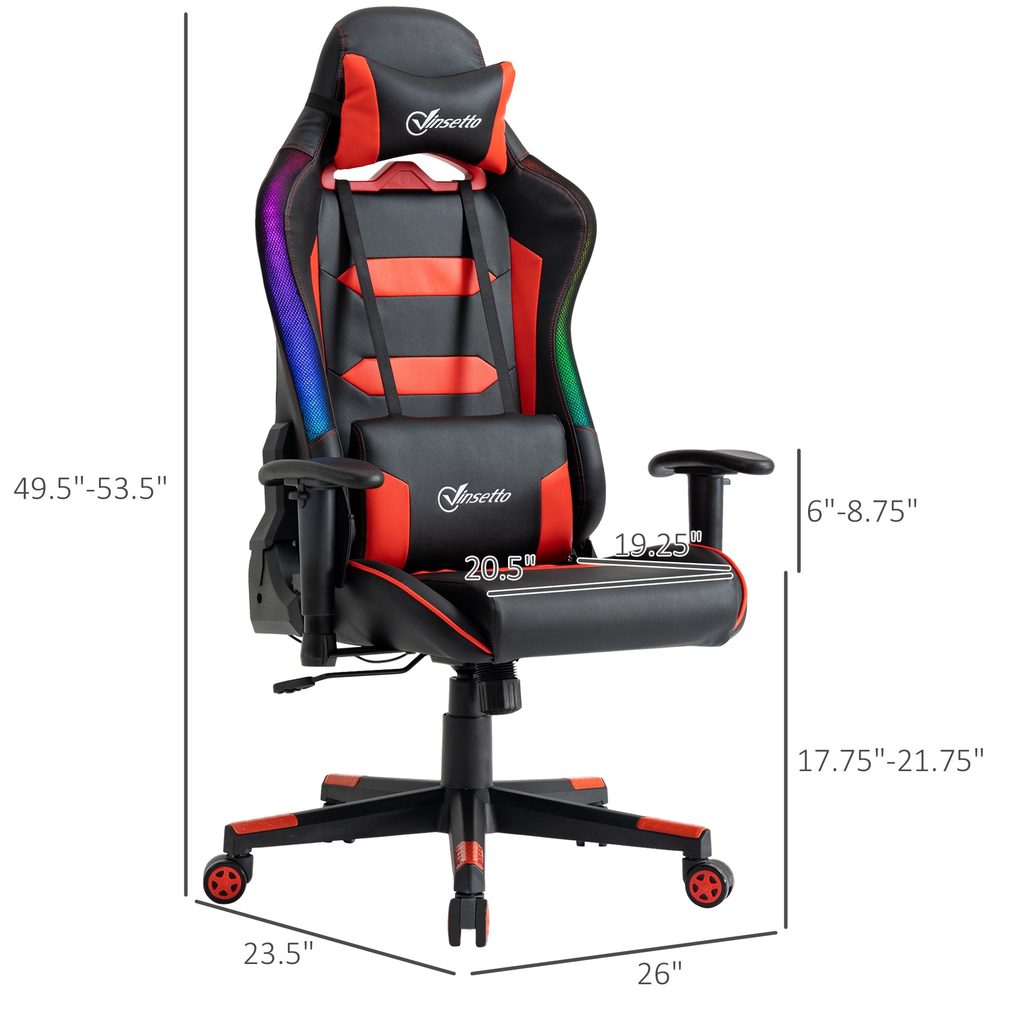 Racing Office Chair with RGB LED Light, Gaming Desk Chair with Lumbar Support, High Back PU Leather Swivel Computer Recliner, Tilt, Black and Red Video Game Chairs   at Gallery Canada