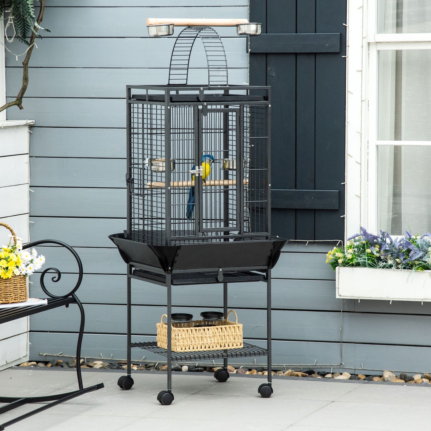 61.5 Inch Bird Cage Parakeet House for Cockatiel with Stand, Pull Out Tray, Play Top, Storage Shelf, Wood Perch, Food Container Bird Cages   at Gallery Canada