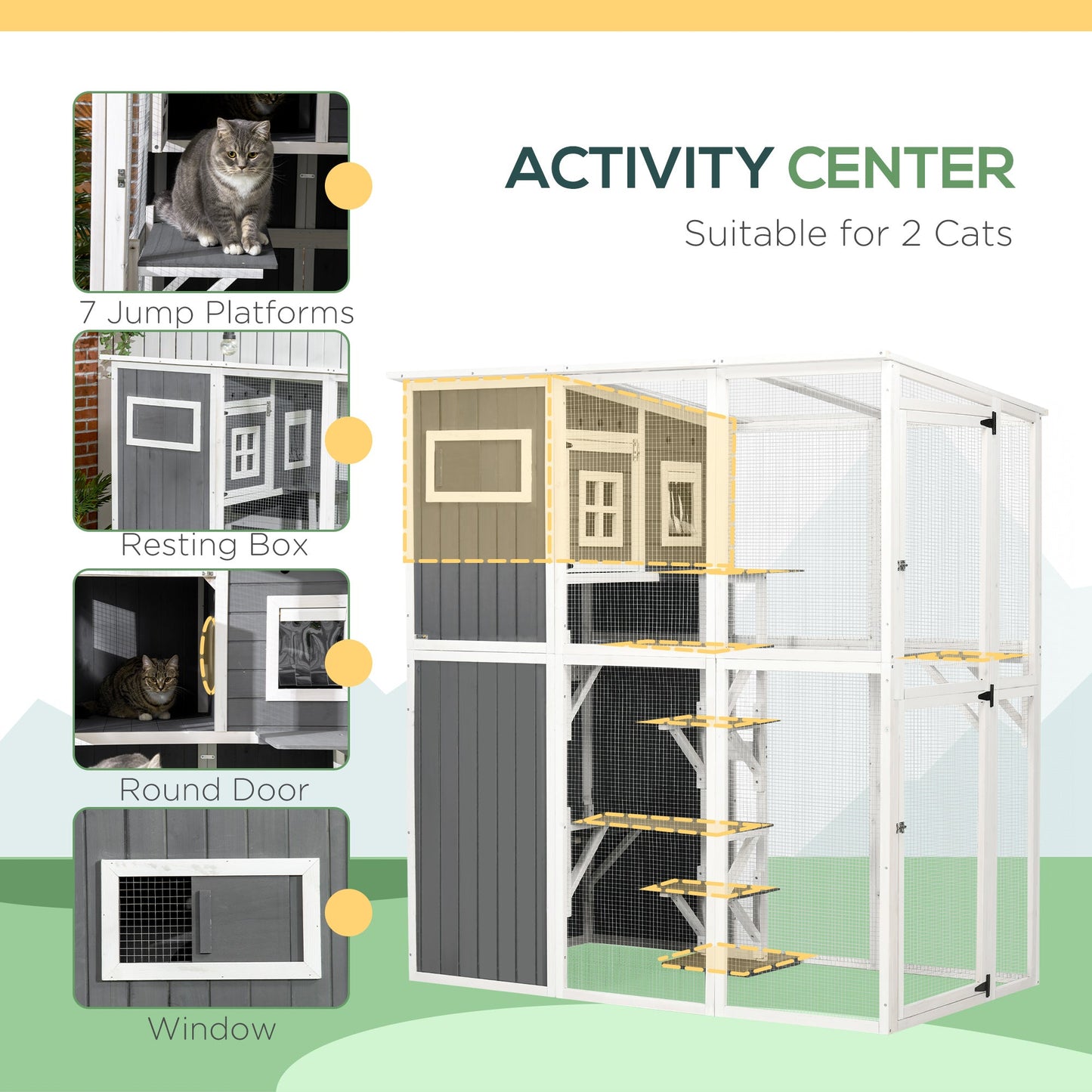 66.5" Wooden Cat Catio with PVC Roof, Platforms, Lockable Doors, Condo, Multi Colour Outdoor Cat Enclosures   at Gallery Canada