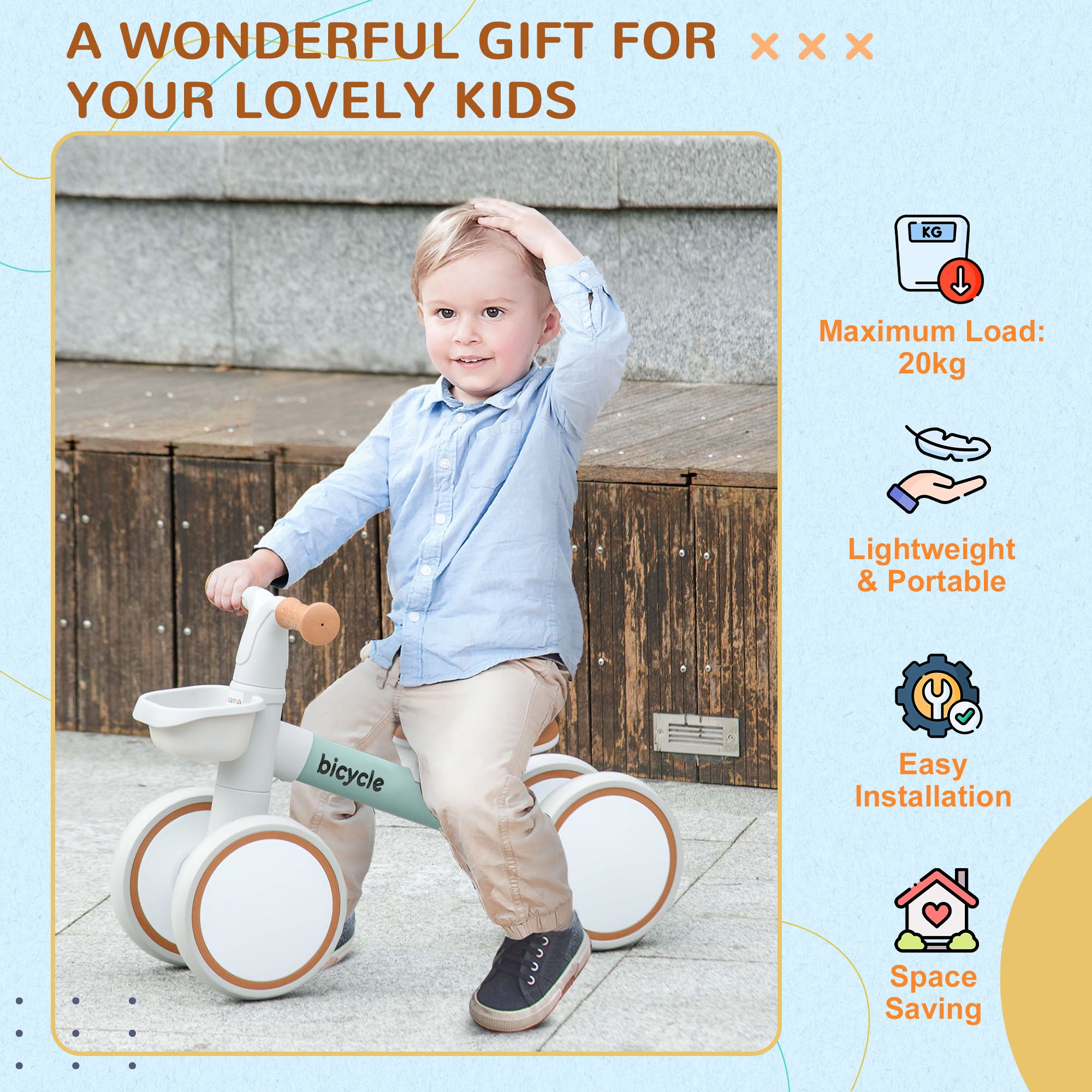 Toddler Balance Bike for 12–36 Months with Adjustable Seat, Removable Basket, 4 Silent Wheels, Green Riding & Rocking Toys at Gallery Canada