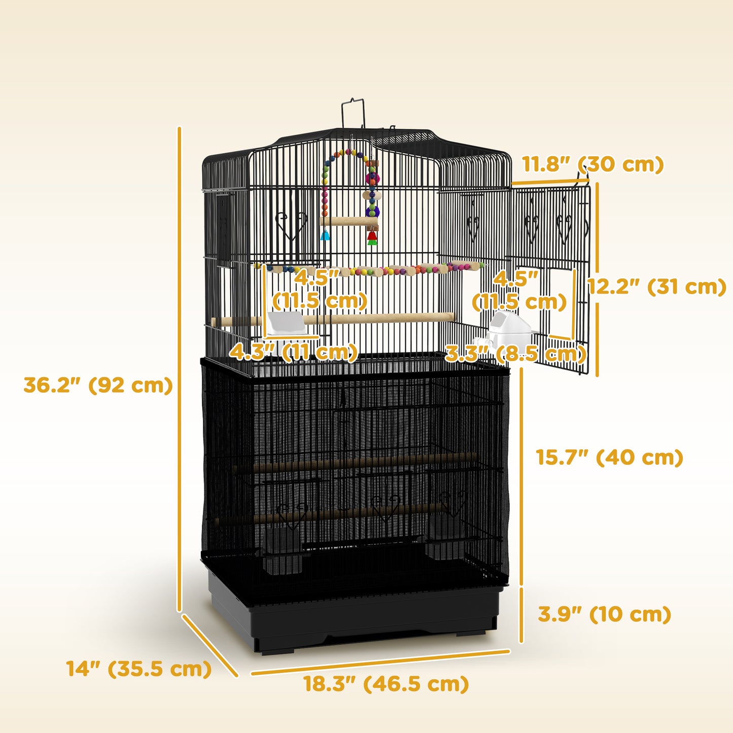 36" Bird Cage with Accessories, Handle, Mesh Cover, Tray, Black Bird Cages   at Gallery Canada