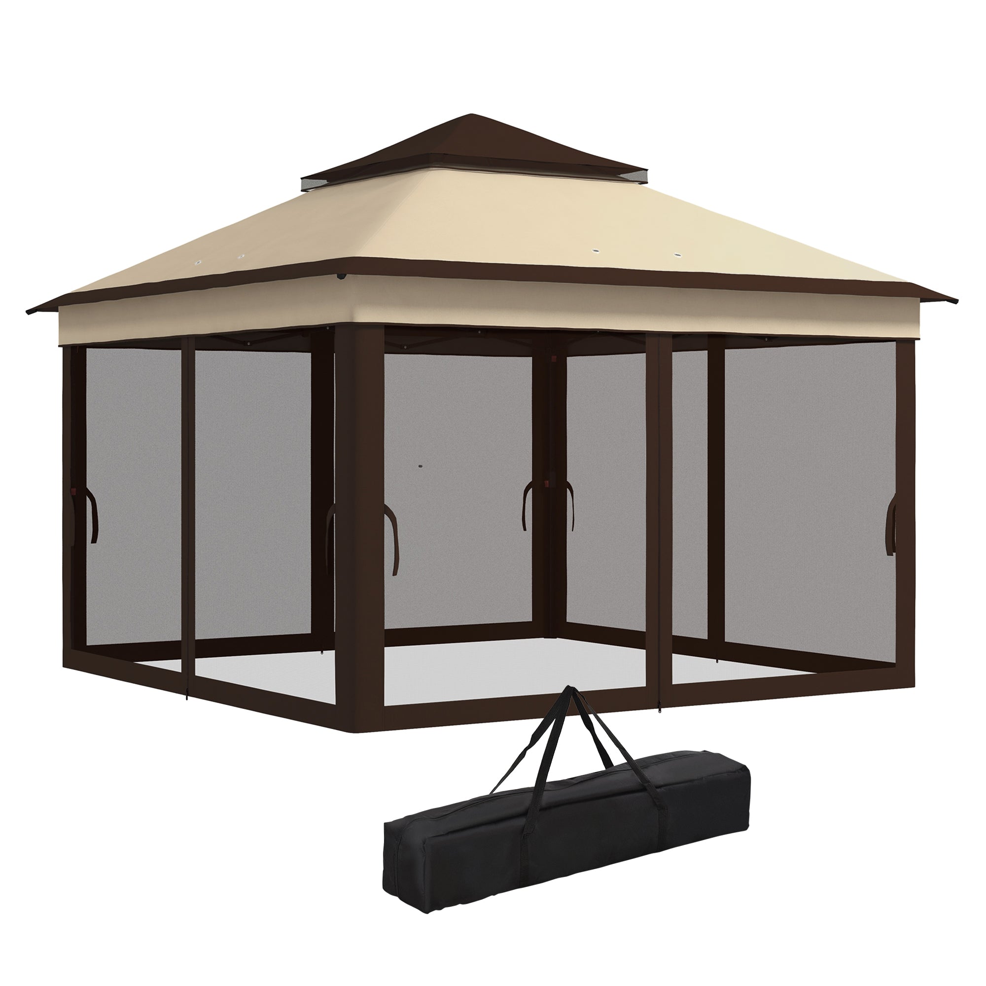 10.7 x 10.7ft Pop Up Gazebo, Adjustable Instant Sun Shelter with UV30+ Roof Cover, Removable Mesh Curtains, Beige Pop Up Canopies Coffee and Beige at Gallery Canada
