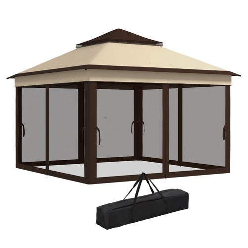 10.7 x 10.7ft Pop Up Gazebo, Adjustable Instant Sun Shelter with UV30+ Roof Cover, Removable Mesh Curtains, Beige