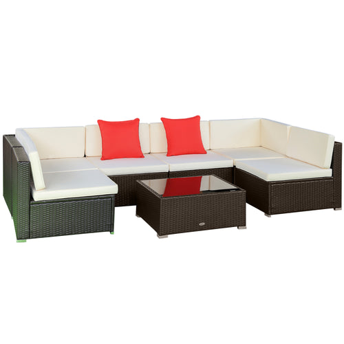 7 Pieces Patio Furniture Set, Rattan Outdoor Conversation Set, Garden Wicker Sofa Set, Ivory