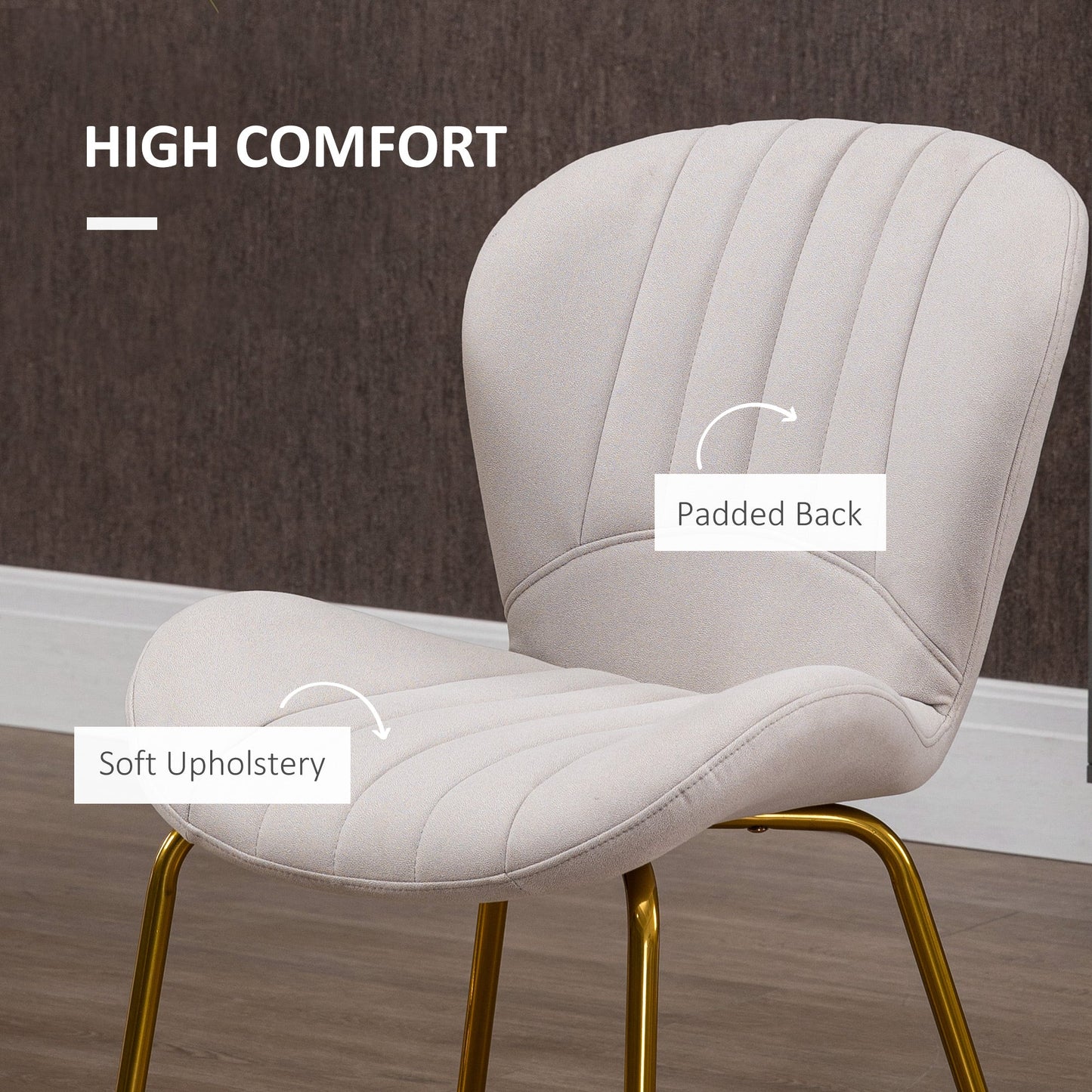 Dining Chairs Set of 2, Modern Accent Chair with Cushioned Backrest, Upholstery for Kitchen and Living Room, Cream White Bar Stools   at Gallery Canada