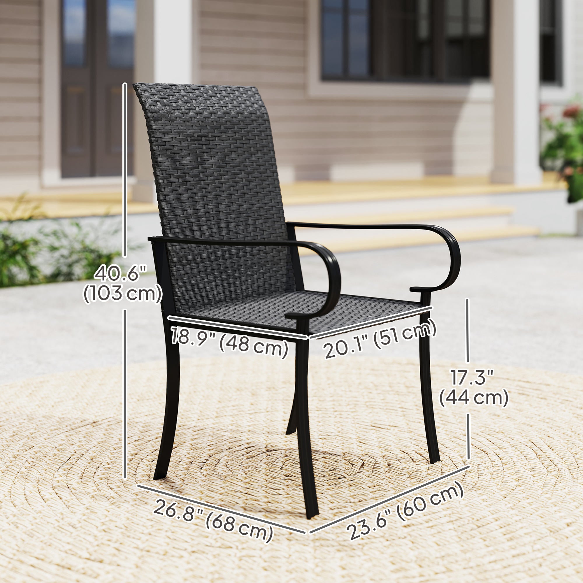 4 Piece PE Rattan Patio Dining Chairs with Steel Frame, for Garden, Backyard, Pool Side, Porch, Black Patio Chairs at Gallery Canada
