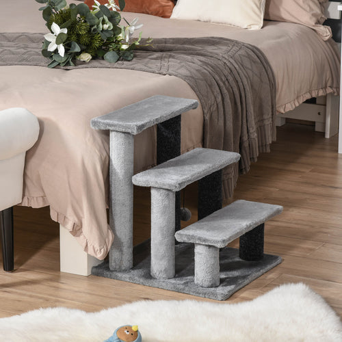 Cat Stairs for Bed, Couch 3 Steps, Small Cat Tree for Indoor Cats with Scratching Posts Toy Ball, 17.5