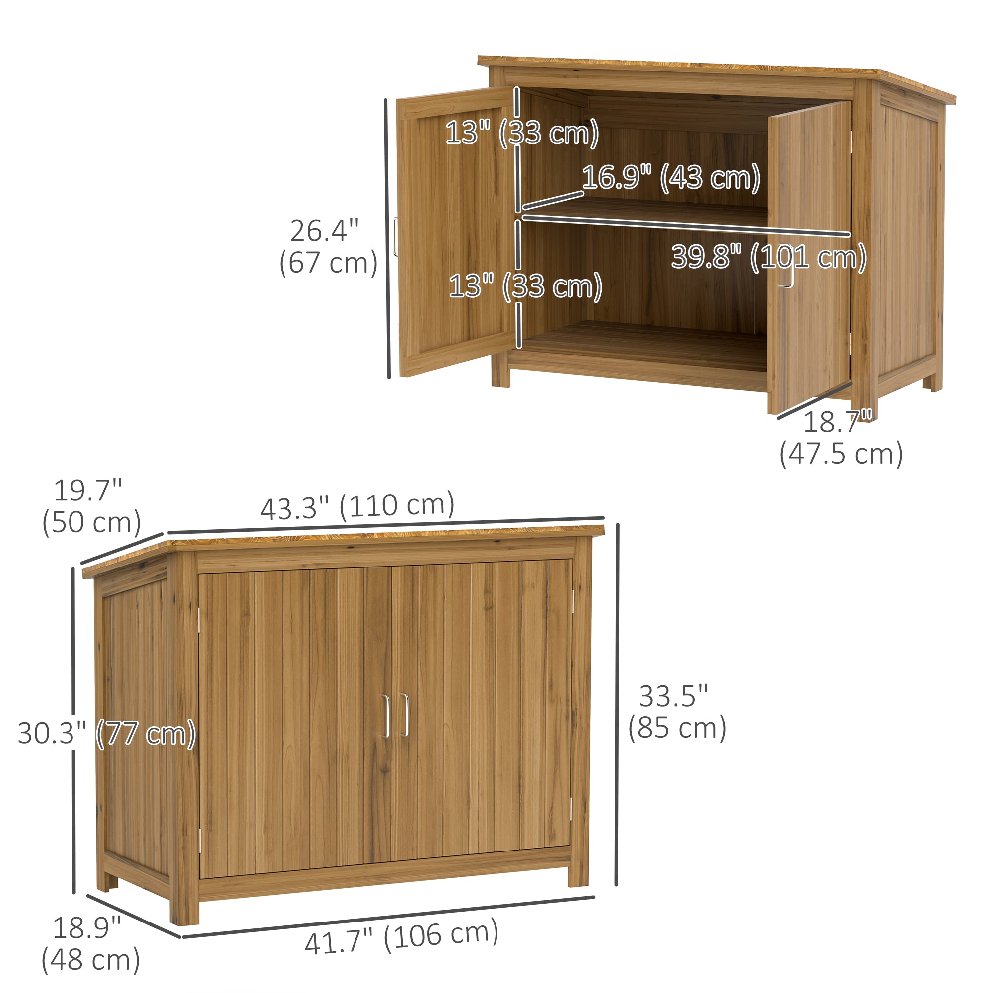 Wooden Garden Shed, Compact Outdoor Storage Cabinet with 2 Shelves and 2 Doors for Patio, Deck, Lawn, 43