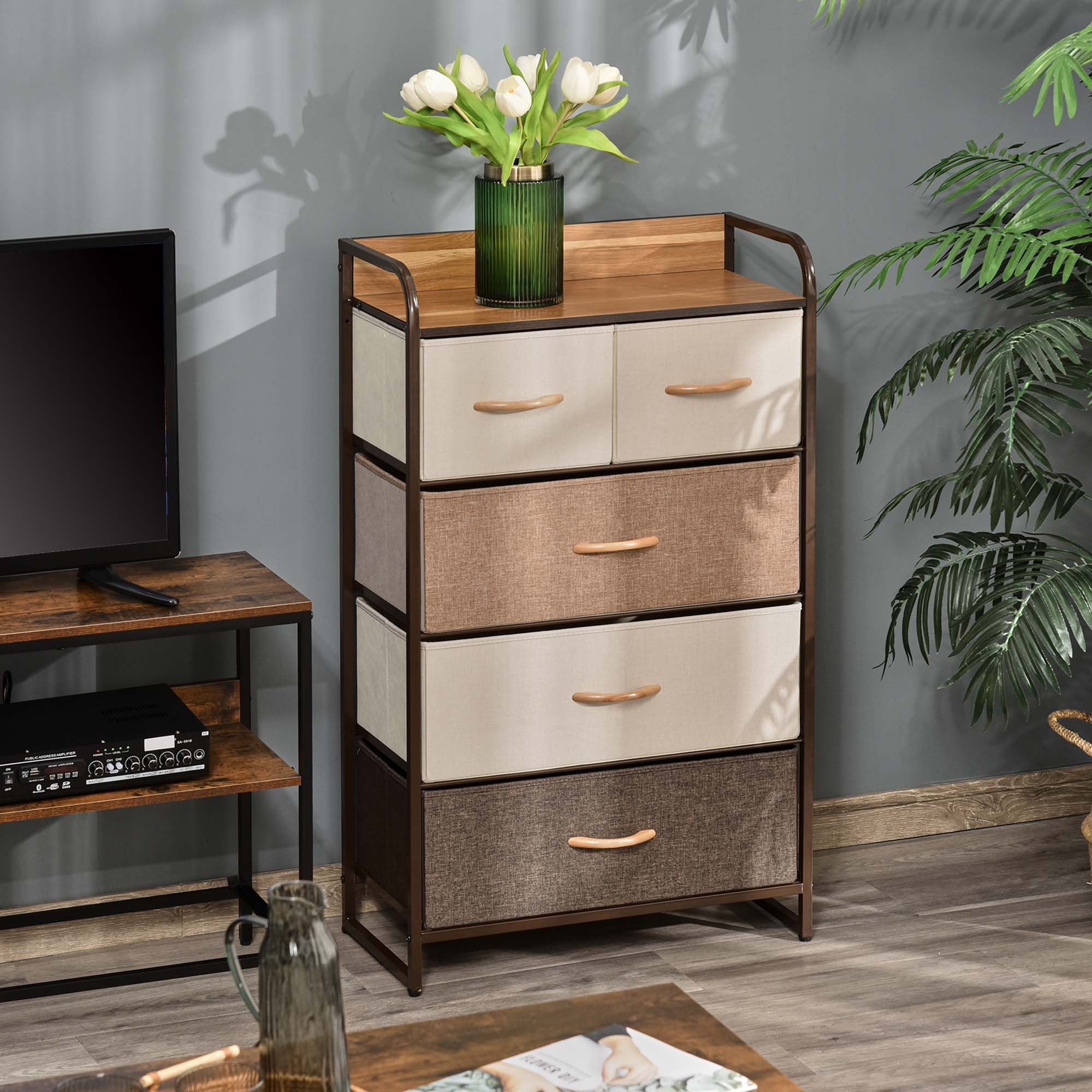Dresser for Bedroom with 5 Drawers, Chest of Drawers with Metal Frame, Fabric Dresser for Living Room, Multi-Coloured Bedroom Furniture at Gallery Canada