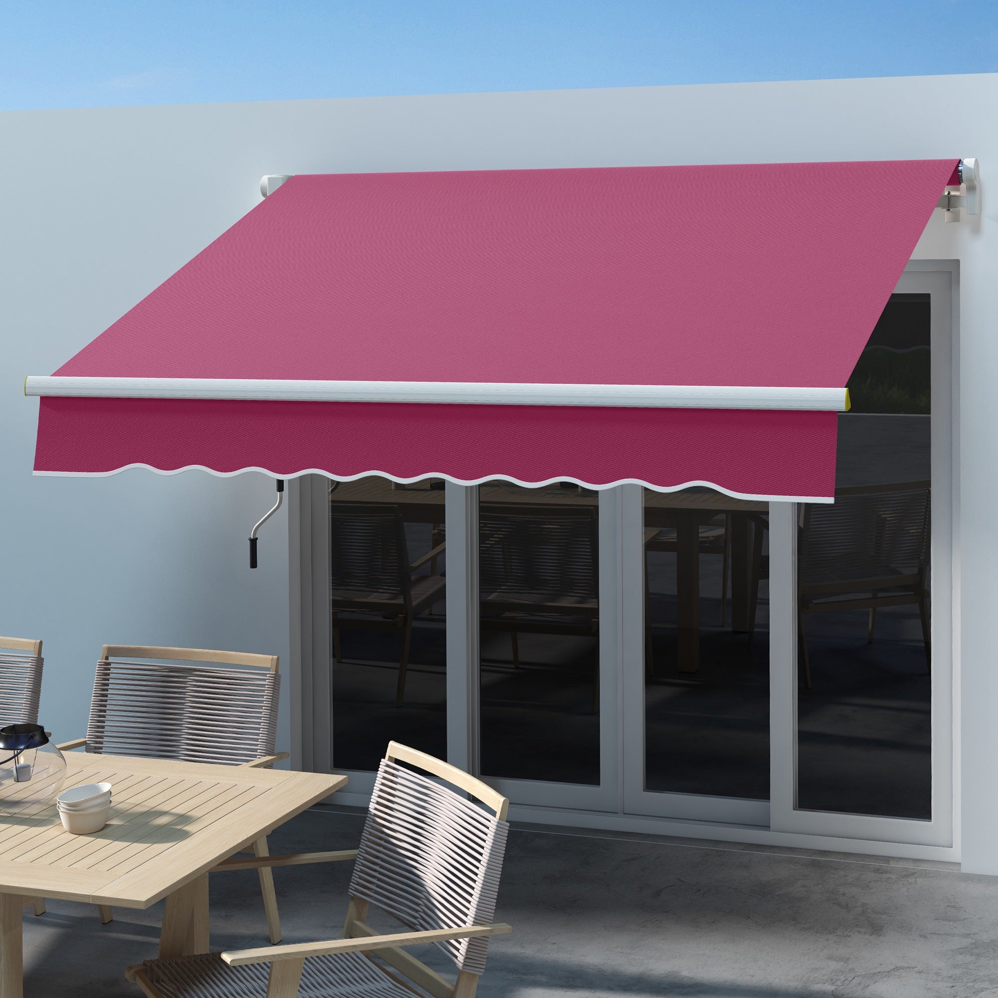 8' x 6.5' Manual Retractable Awning with LED Lights, Aluminum Sun Canopies for Patio Door Window, Wine Red Patio Awnings   at Gallery Canada