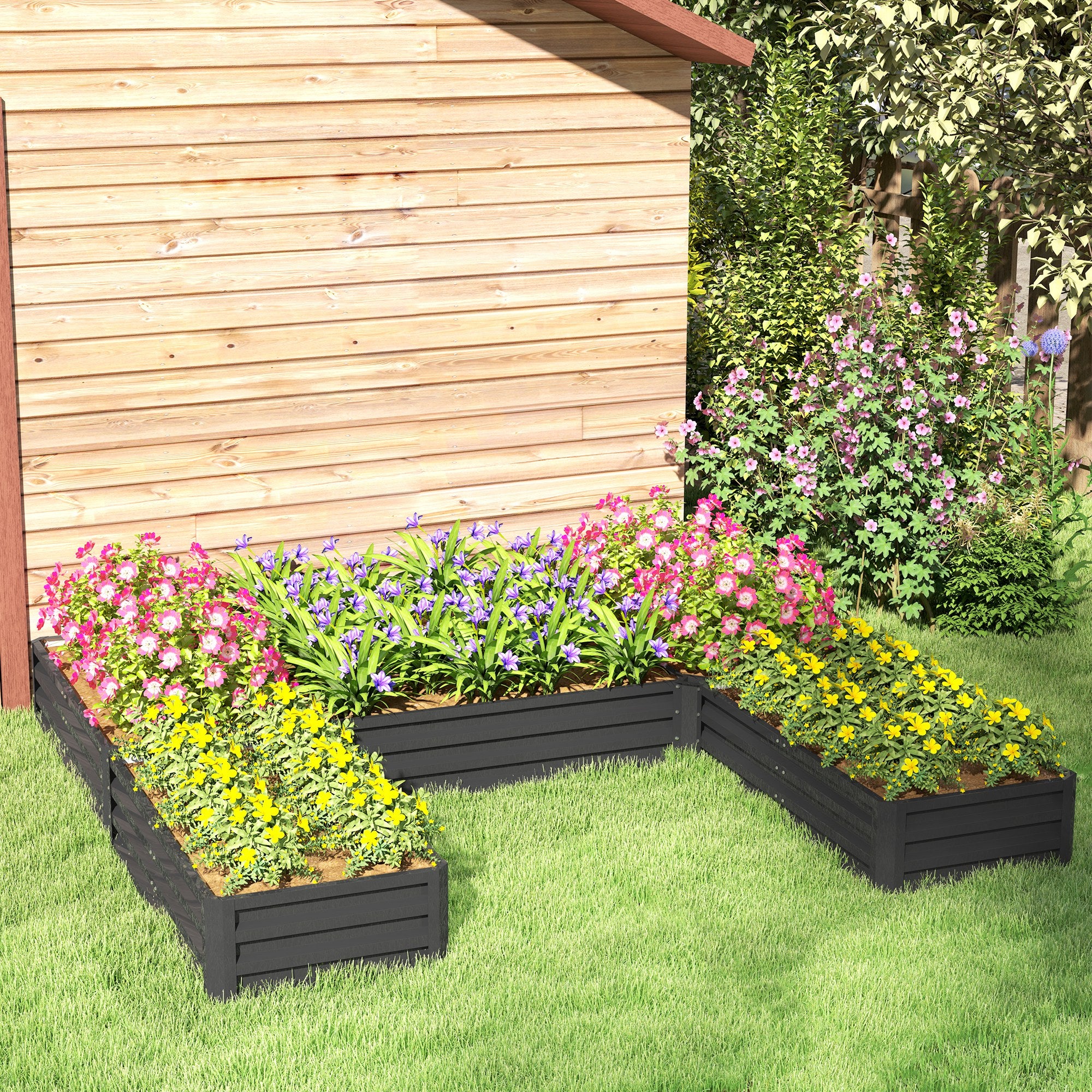 Steel Raised Garden Bed, Set of 5 Large Box Planters for Outdoor Plants Vegetables Flowers Herbs, 8x8x1ft, Dark Grey Raised Garden Beds at Gallery Canada