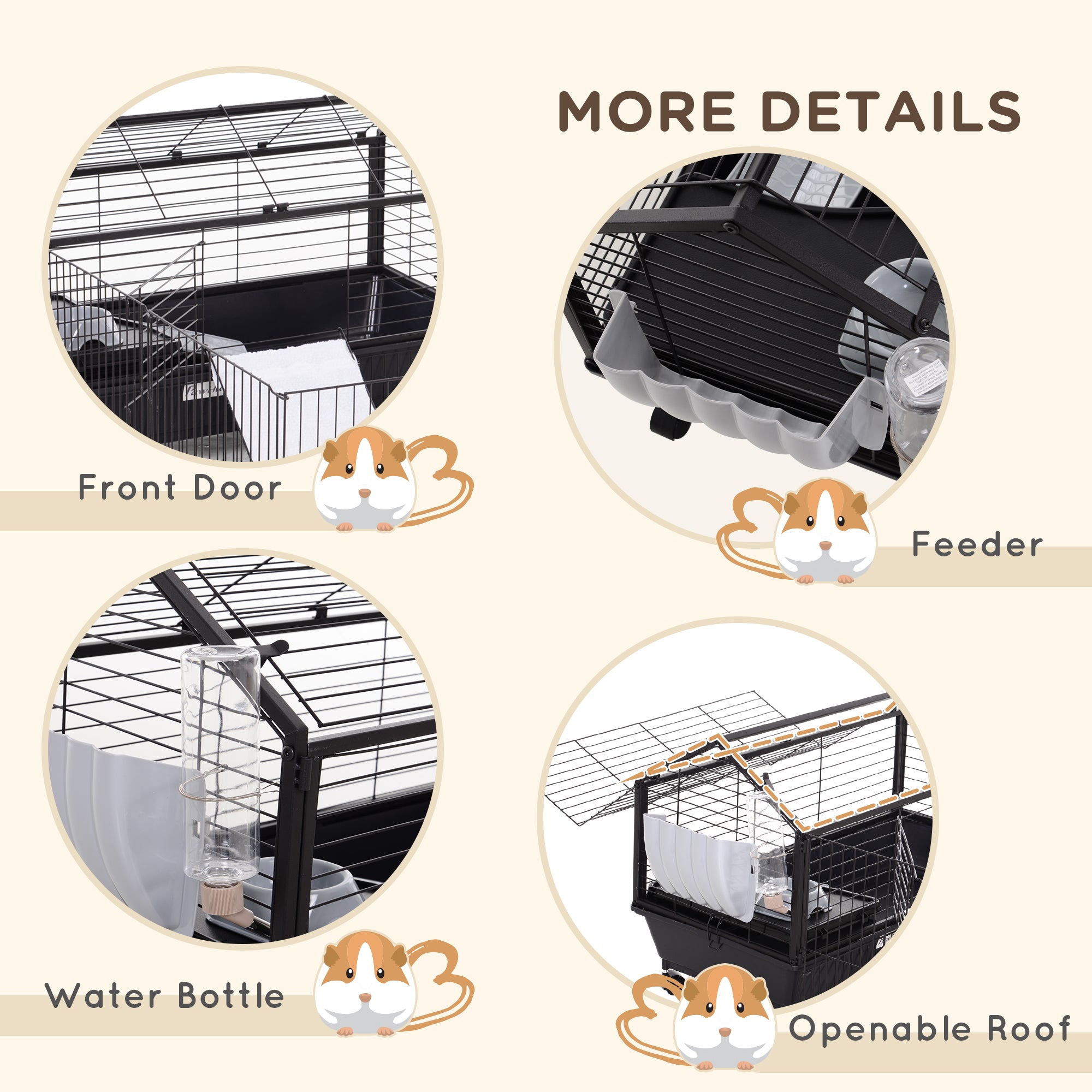 Metal Small Animal Cage, Rabbit Cage for Guinea Pig Chinchilla Hedgehog Bunny with Removable Wheels and Foldable Detachable Run Fence, 34.6