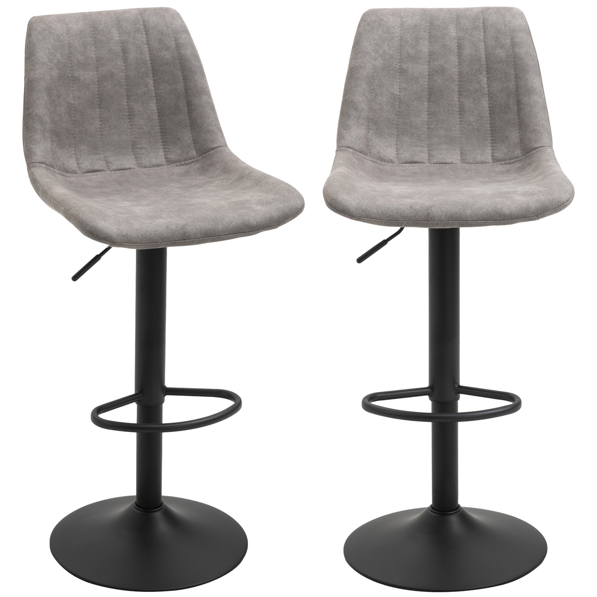 Adjustable Bar Stools Set of 2, Microfiber Swivel Barstools with Back and Footrest, Upholstered Bar Chairs for Kitchen, Dining Room, Home Pub, Grey Bar Stools Black and Grey  at Gallery Canada