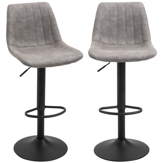 Adjustable Bar Stools Set of 2, Microfiber Swivel Barstools with Back and Footrest, Upholstered Bar Chairs for Kitchen, Dining Room, Home Pub, Grey Bar Stools Black and Grey  at Gallery Canada