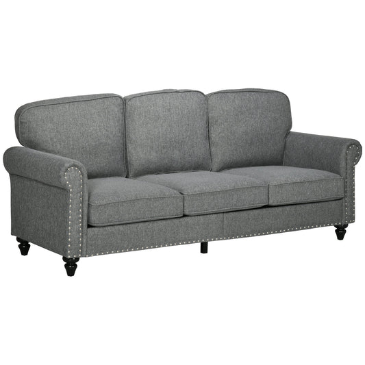 3-Seater Sofa Couch, 81" Modern Linen Fabric Sofa with Rubberwood Legs, Nailhead Trim and Rolled Arms for Living Room, Bedroom and Apartment, Grey 3-Seater Sofas Grey  at Gallery Canada