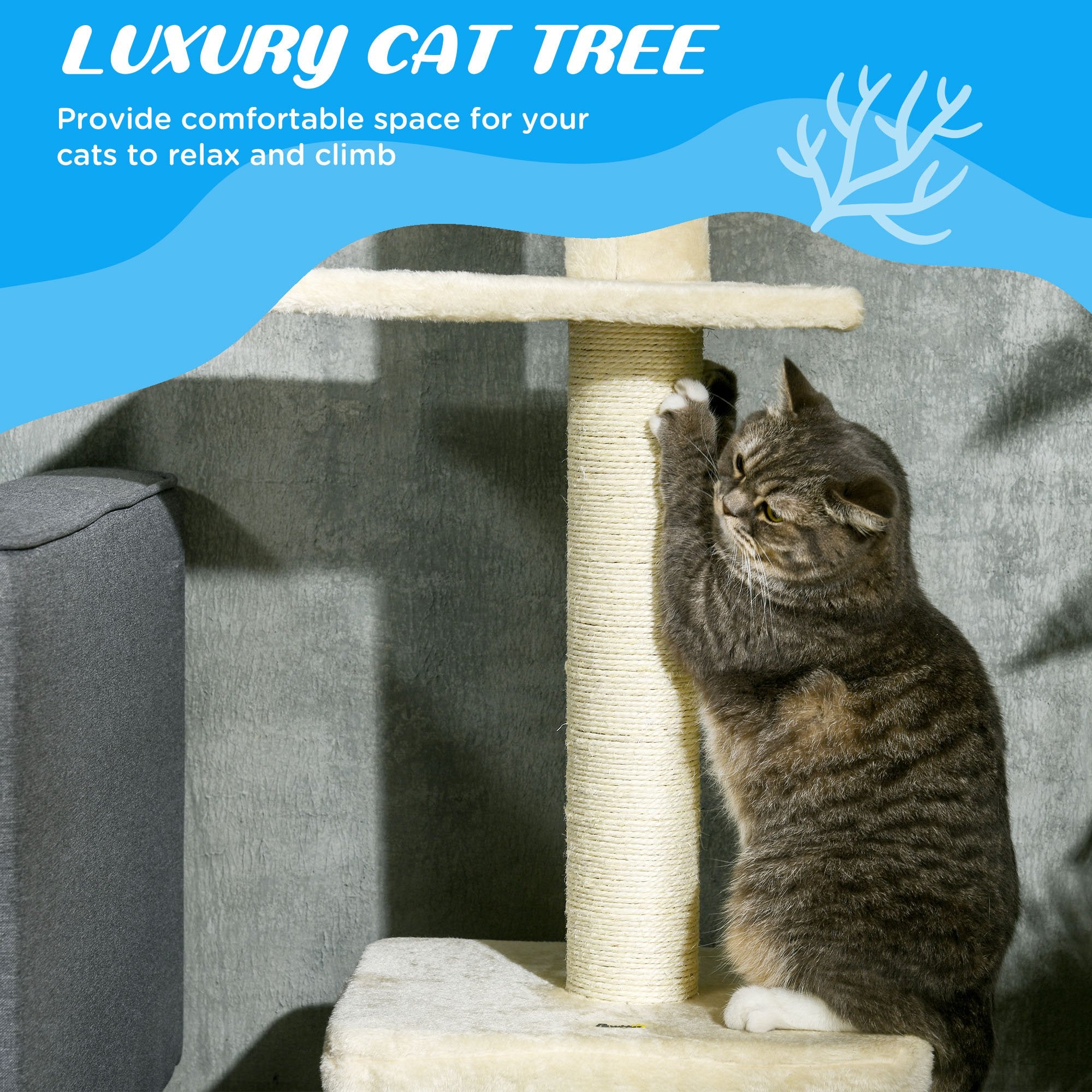Floor to Ceiling Cat Tree with Scratching Post for Indoor Cats, Adjustable Height Cat Tower (91-102 Inches) with House, Bed, Beige Floor to Ceiling Cat Trees at Gallery Canada