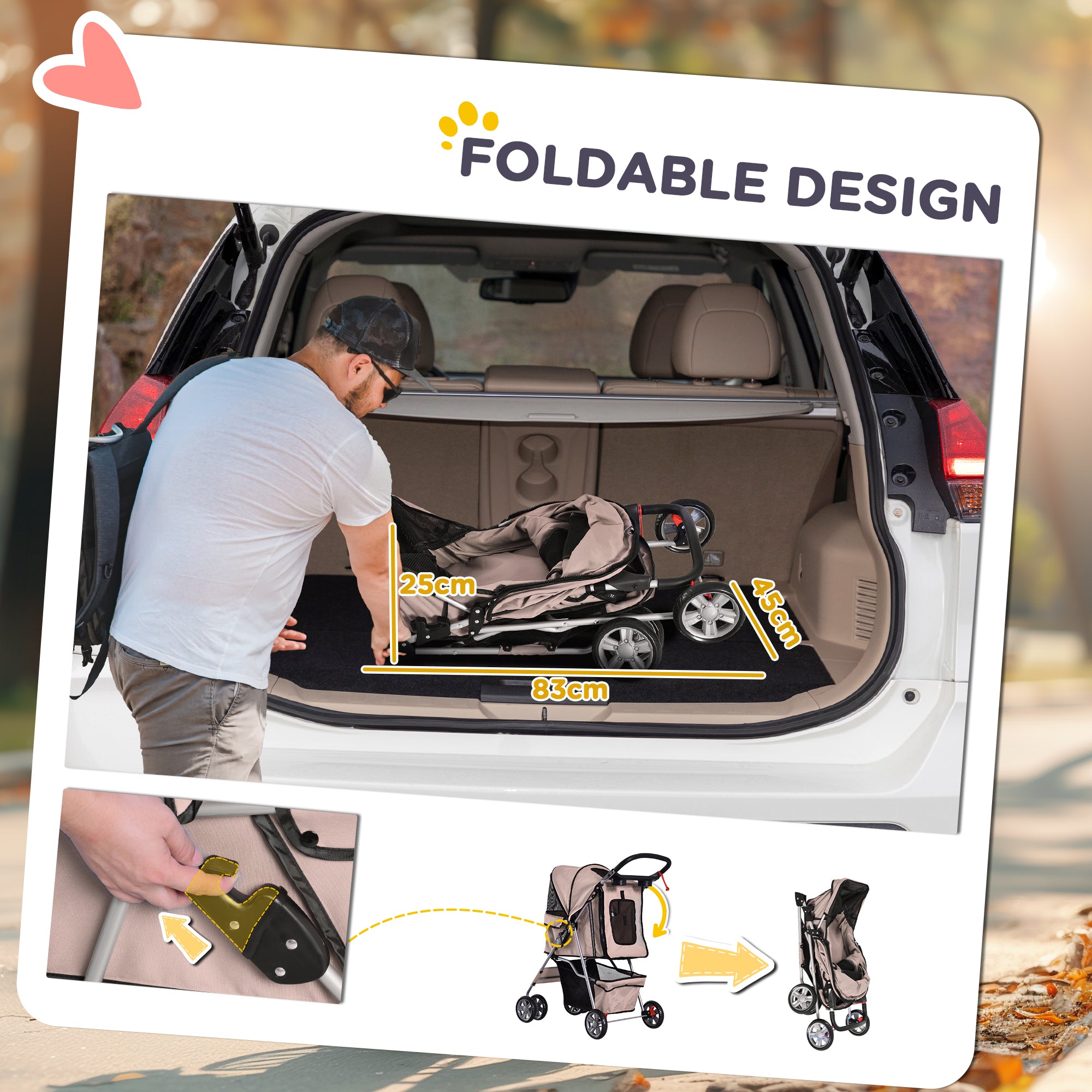 4 Wheel Dog Pet Stroller Dog Cat Carrier Folding Sunshade Canopy with Brake, Brown Dog Bike Trailers & Strollers at Gallery Canada