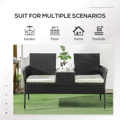 Patio Furniture w/ Mid-Table PE Rattan Loveseat w/ Cushion, White Patio Chairs   at Gallery Canada