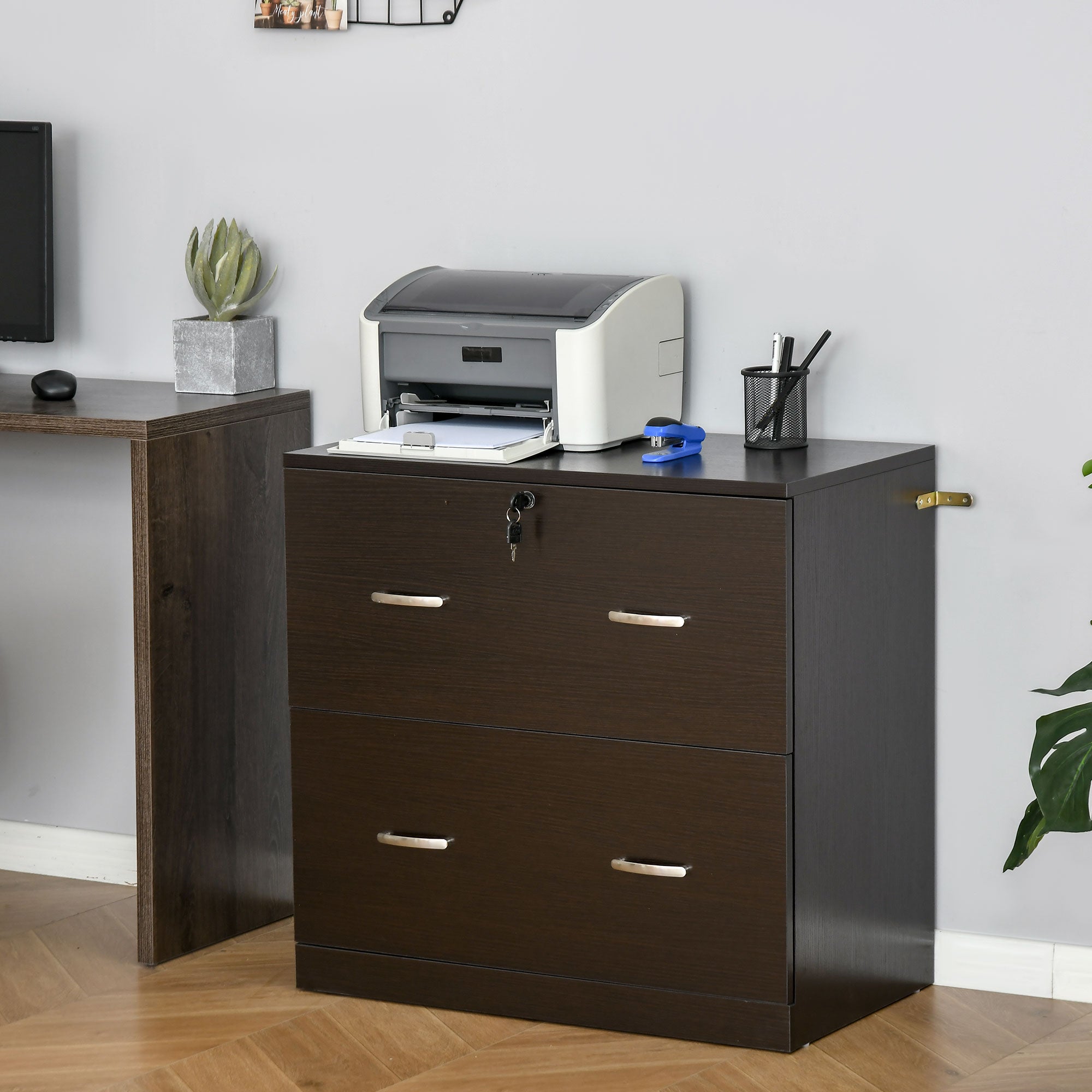 2 Drawer File Cabinet with Lock, Office Filing Cabinet, Hanging Bar for Letter Size, Home Office, Espresso Office Cabinets & Cupboards at Gallery Canada