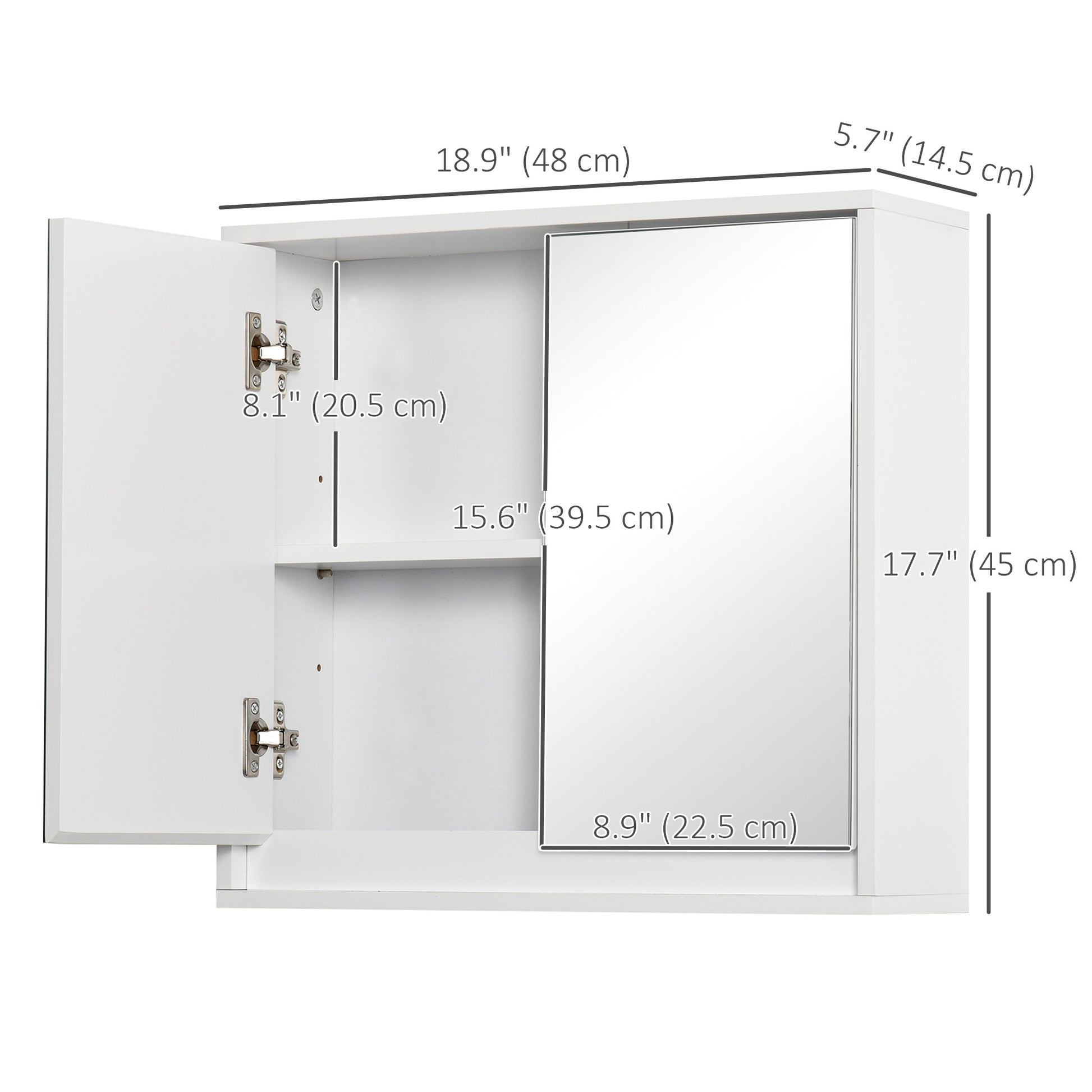 Wall Mounted Bathroom Medicine Cabinet Mirrored Cabinet with Hinged Door 2-Tier Storage Shelves White Mirror Medicine Cabinets   at Gallery Canada