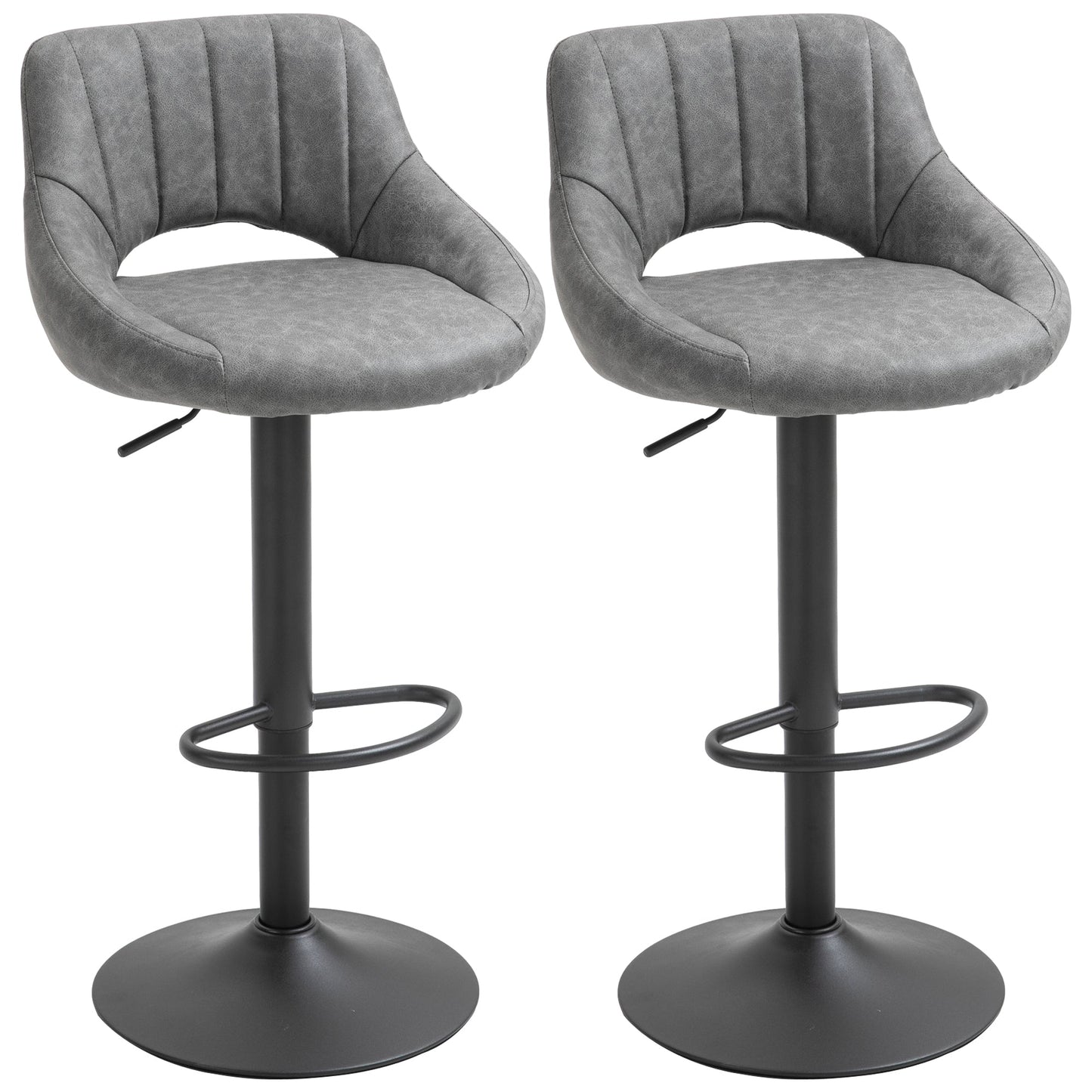 Bar Stools Set of 2, Swivel Counter Height Barstools with Adjustable Height, Faux Leather Upholstered Bar Chairs with Round Metal Base and Footrest, Grey - Gallery Canada