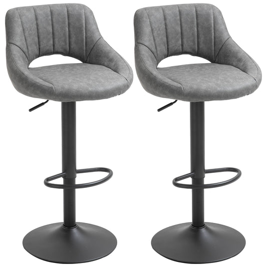 Adjustable Swivel Counter Height Bar Stools, Faux Leather, Set of 2, Grey Bar Stools Grey  at Gallery Canada