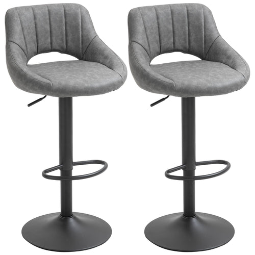 Bar Stools Set of 2, Swivel Counter Height Barstools with Adjustable Height, Faux Leather Upholstered Bar Chairs with Round Metal Base and Footrest, Grey