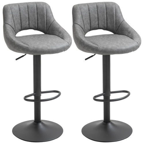 Adjustable Swivel Counter Height Bar Stools, Faux Leather, Set of 2, Grey