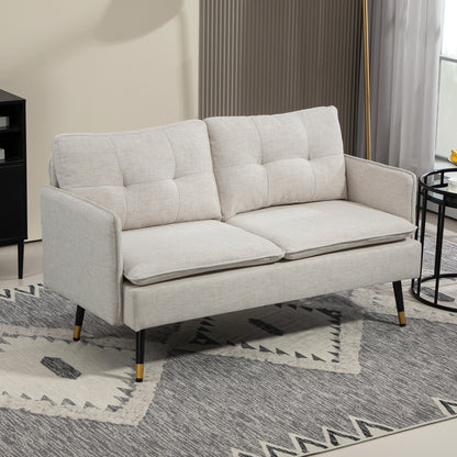 Modern 55" Loveseat, Fabric Love Seat Sofa with Button Tufted Back, Steel Legs for Bedroom, Living Room, Cream White 2-Seater Sofas   at Gallery Canada