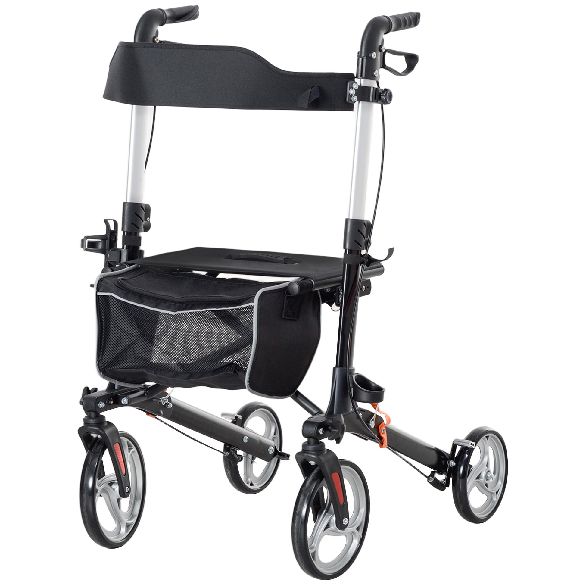 Lightweight Folding Rolling Walker with Large Seat, Back, Adjustable Handle, Bag, Dual Brake, Cane Holder, Black Knee Walker & Wheelchair Ramps at Gallery Canada