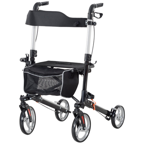 Lightweight Folding Rolling Walker with Large Seat, Back, Adjustable Handle, Bag, Dual Brake, Cane Holder, Black