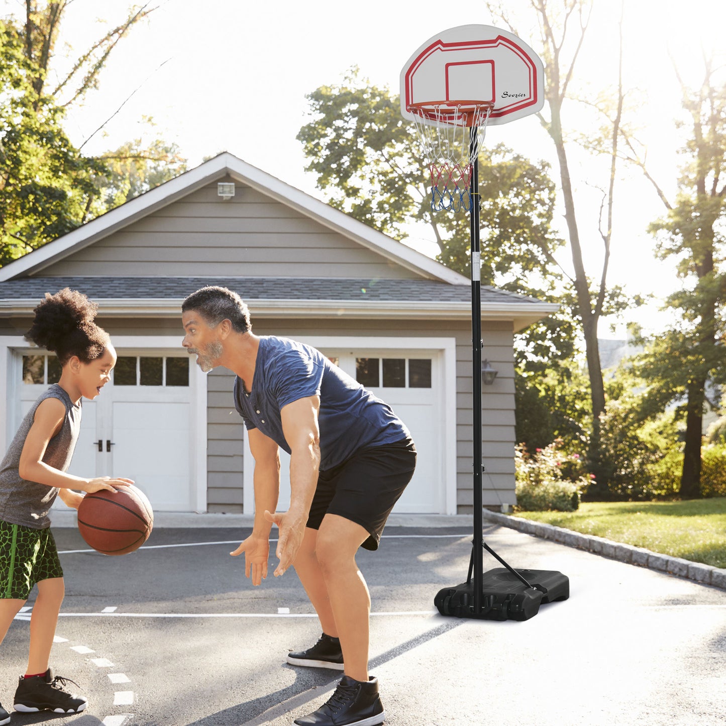 7-8.5ft Basketball Hoop, Freestanding Basketball System with 27.5" Shatterproof Backboard and Wheels, White Basketball Multi Colour  at Gallery Canada