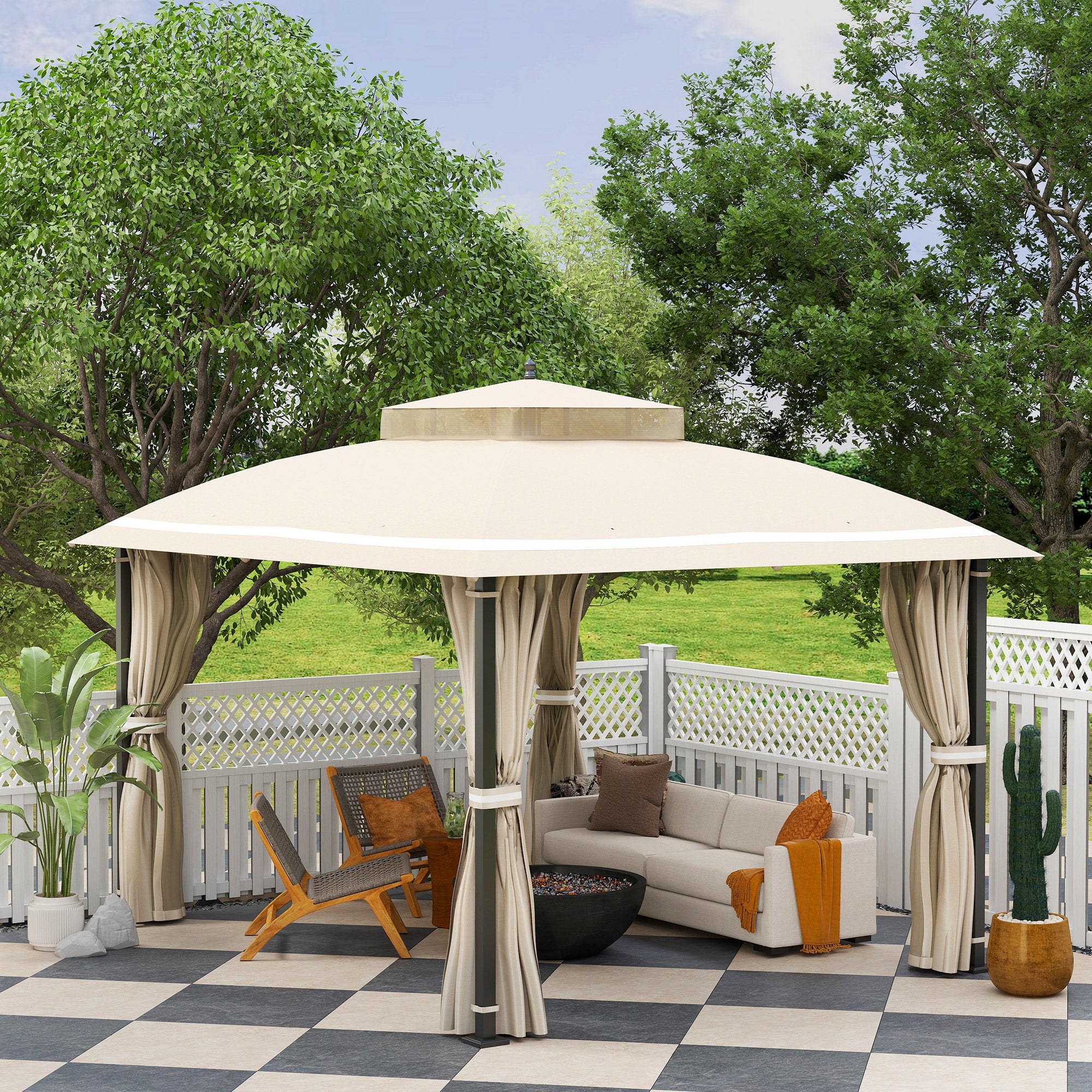 10' x 12' Outdoor Gazebo, Double Roof Patio Gazebo Canopy with Netting and Curtains for Garden, Lawn, Backyard, Deck Gazebos at Gallery Canada